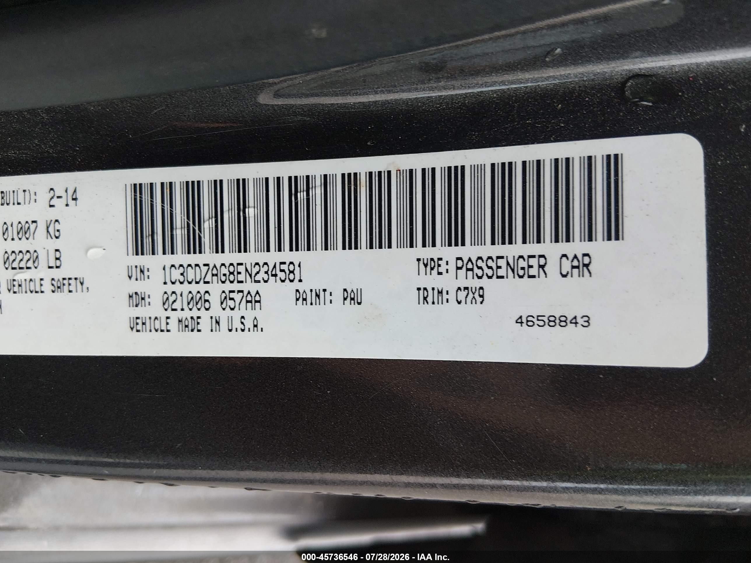 2014 Dodge Avenger Se Gray vin: 1C3CDZAG8EN234581
