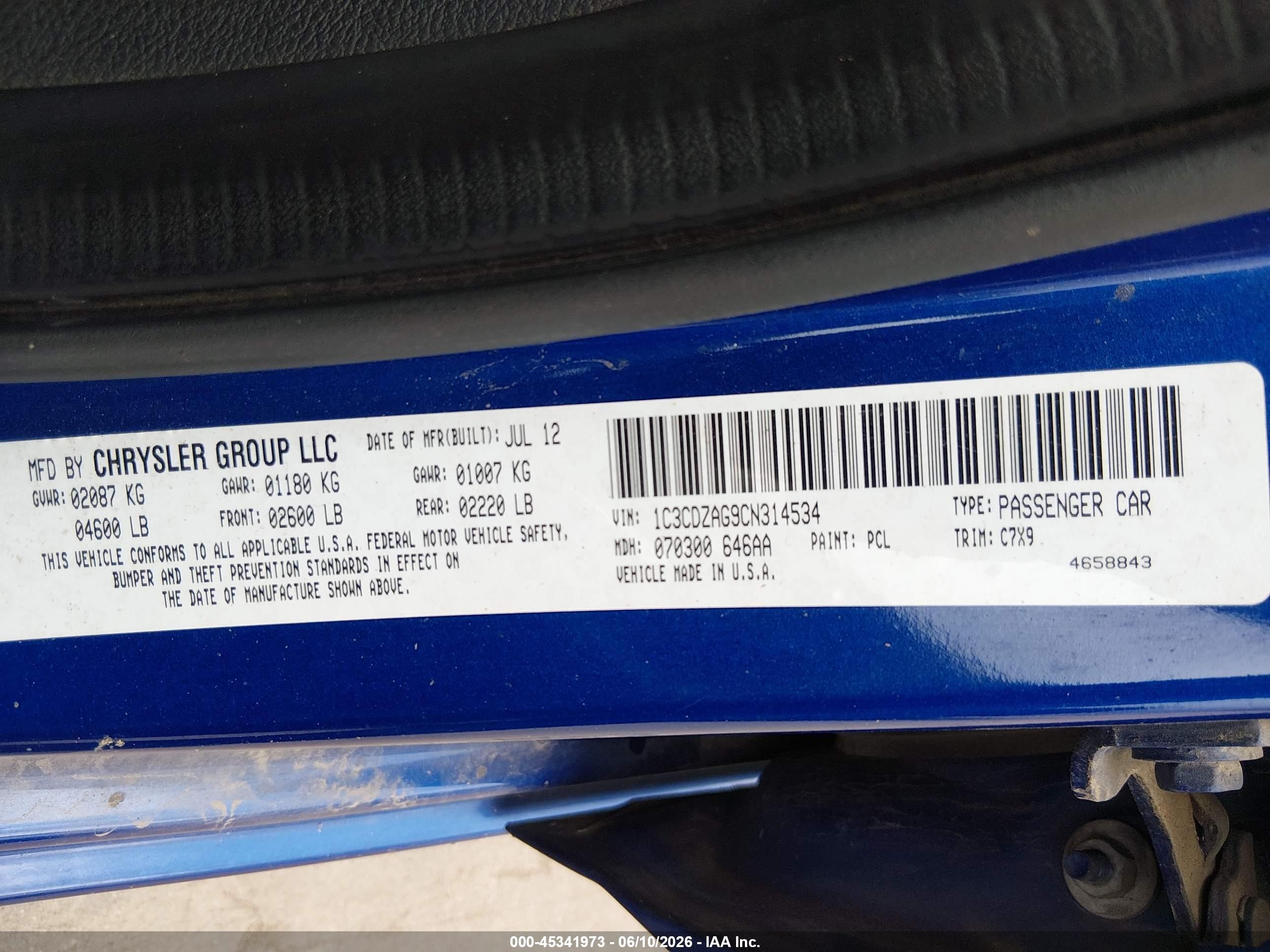 2012 Dodge Avenger Se Blue vin: 1C3CDZAG9CN314534