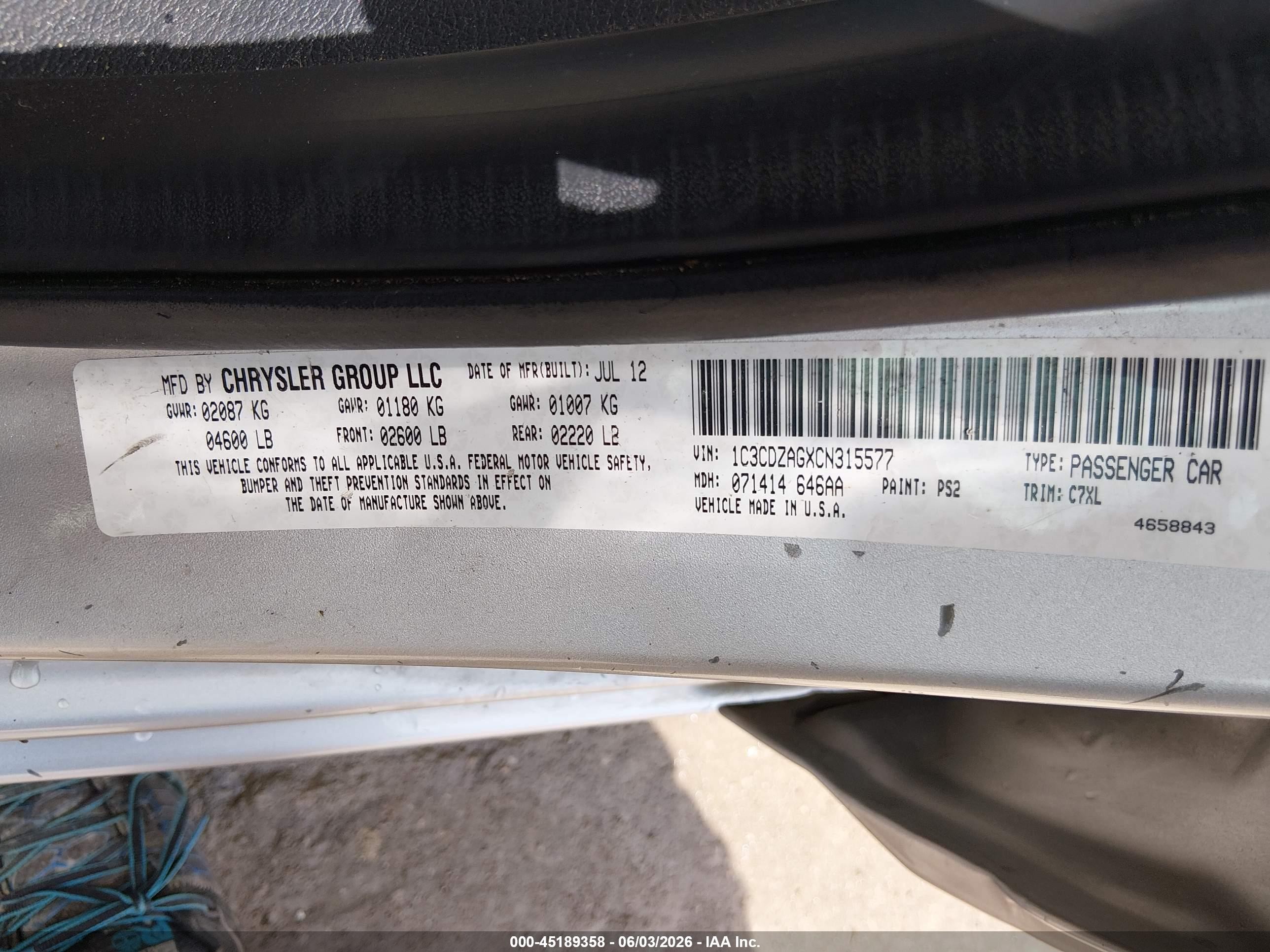 2012 Dodge Avenger Se Silver vin: 1C3CDZAGXCN315577