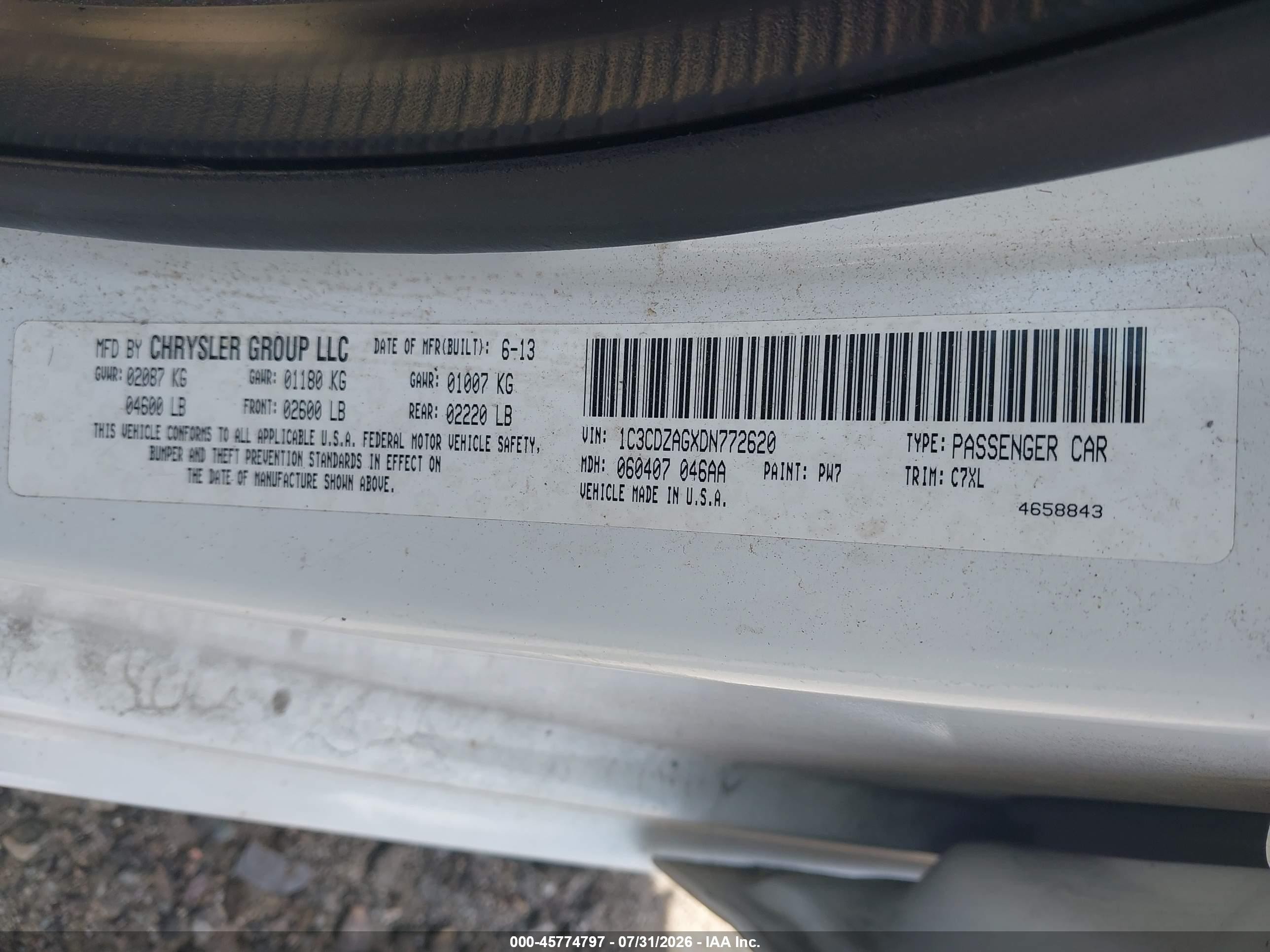 2013 Dodge Avenger Se V6 White vin: 1C3CDZAGXDN772620