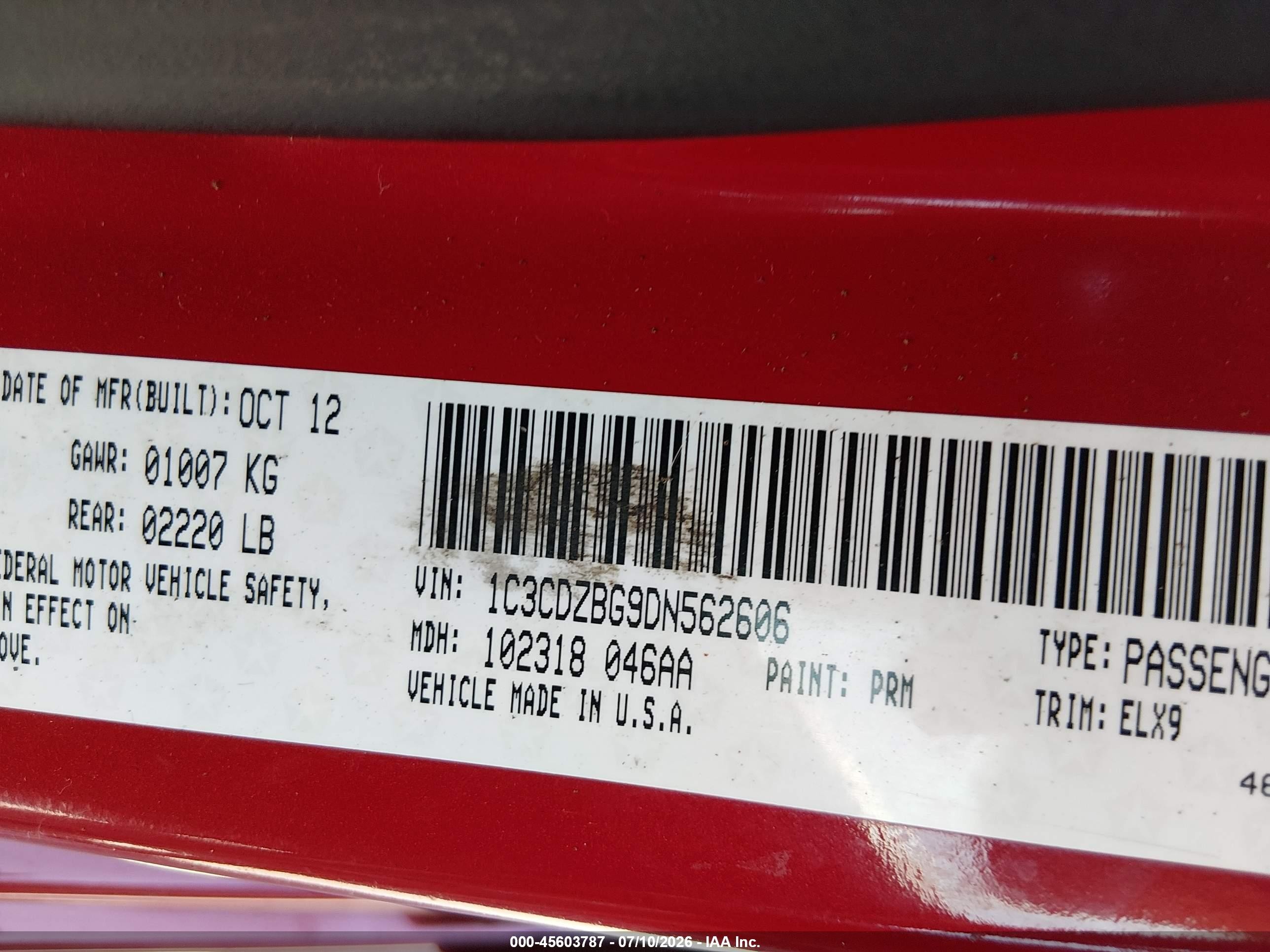 2013 Dodge Avenger R/t Red vin: 1C3CDZBG9DN562606