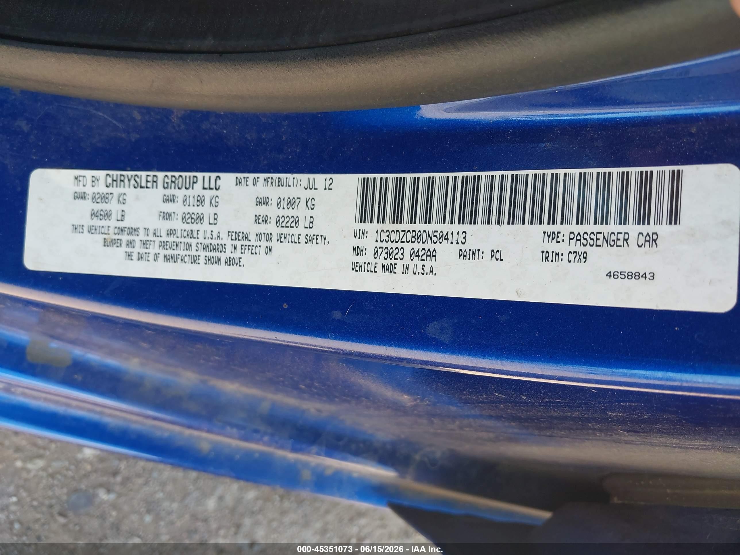 2013 Dodge Avenger Sxt Dark Blue vin: 1C3CDZCB0DN504113