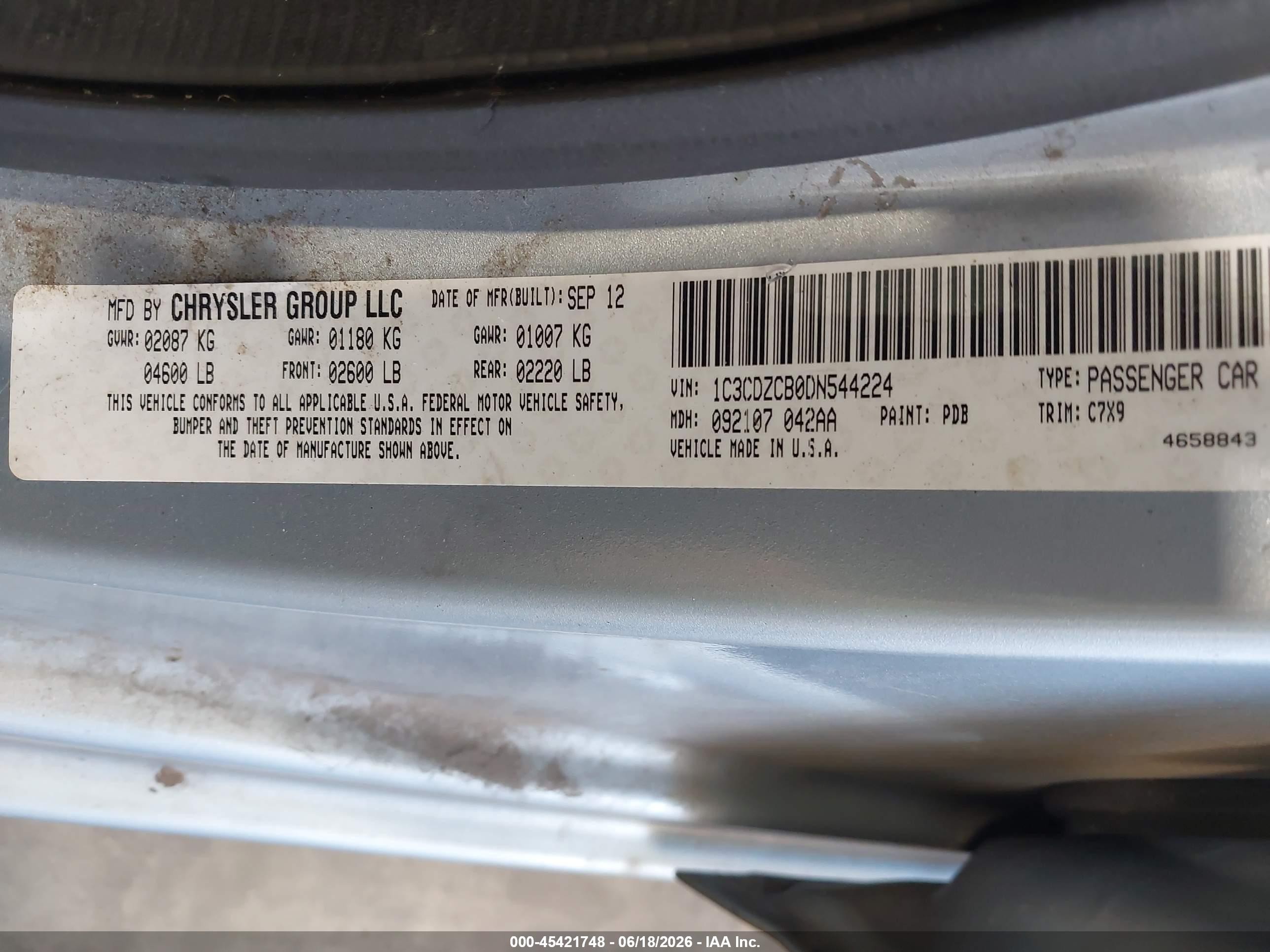 2013 Dodge Avenger Sxt Silver vin: 1C3CDZCB0DN544224