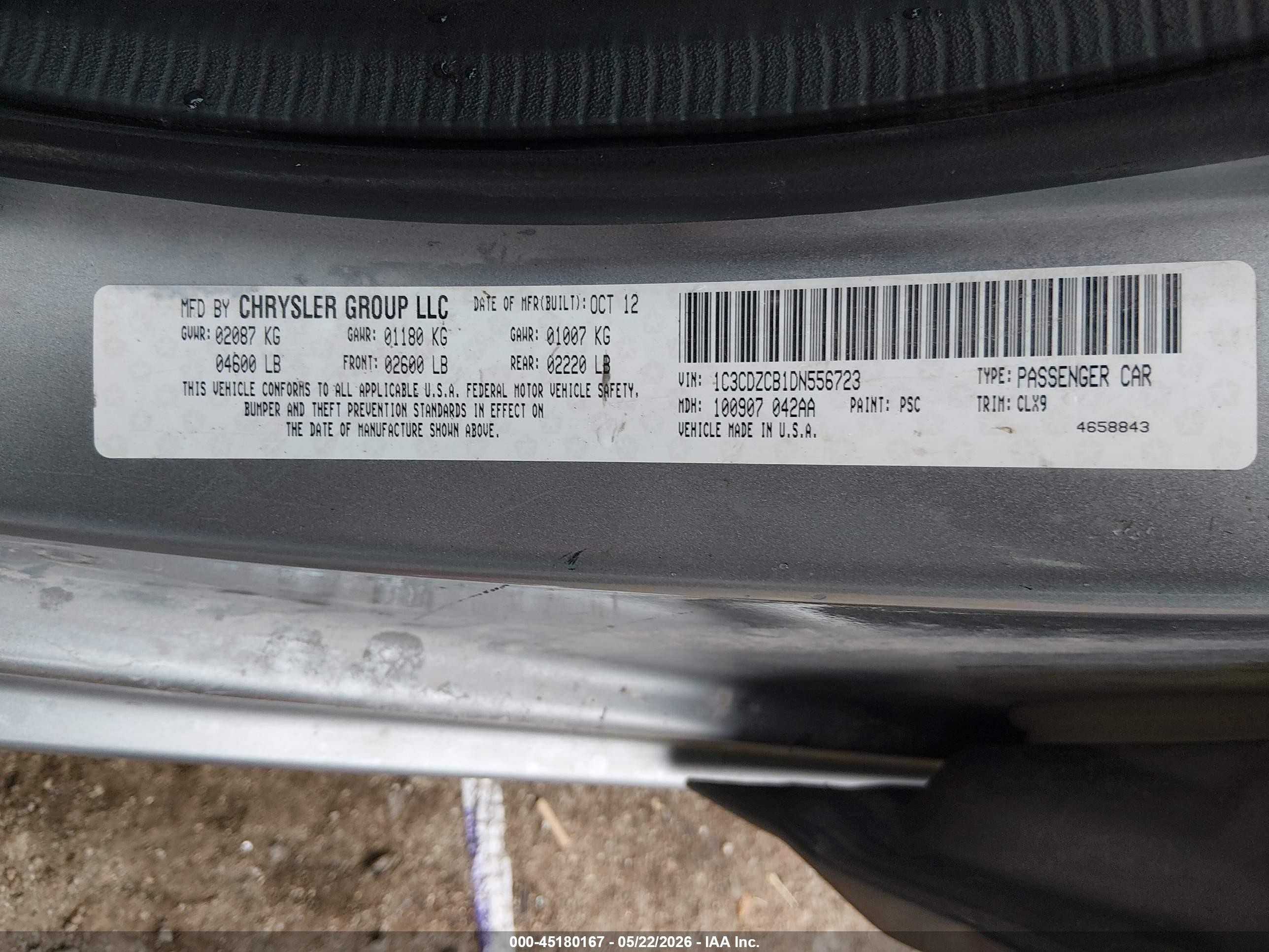 2013 Dodge Avenger Sxt Серый vin: 1C3CDZCB1DN556723