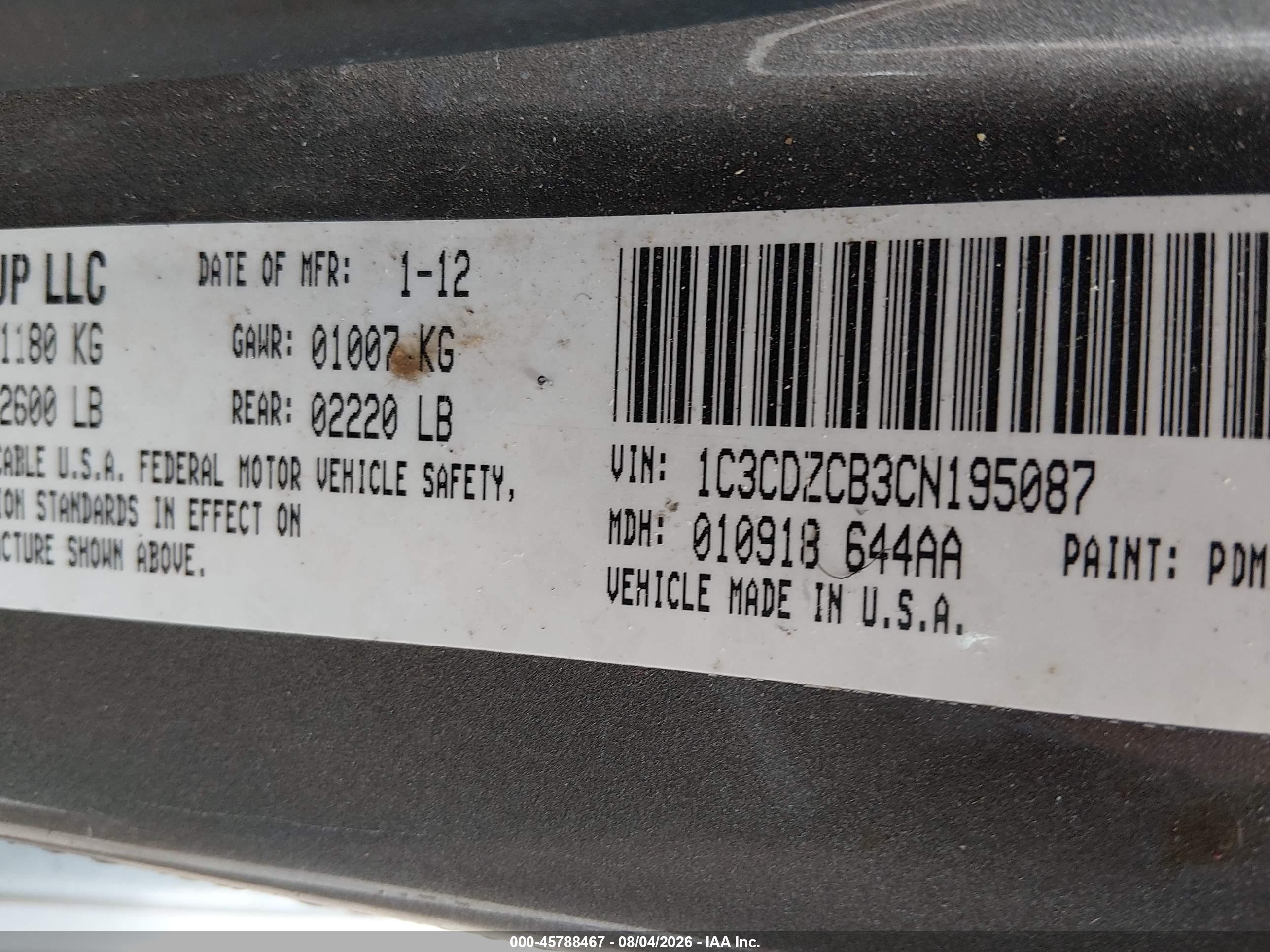 2012 Dodge Avenger Sxt Gray vin: 1C3CDZCB3CN195087