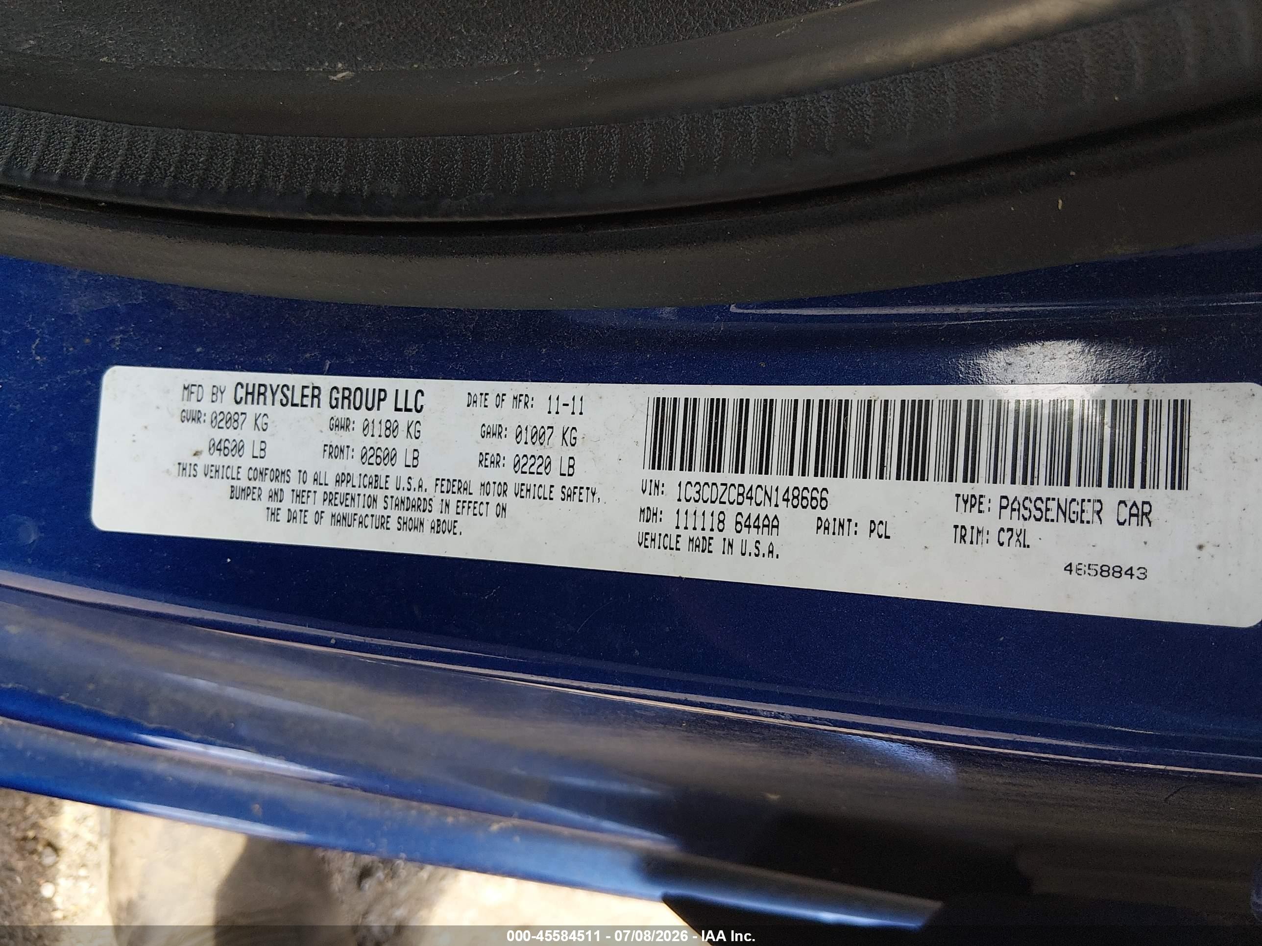 2012 Dodge Avenger Sxt Blue vin: 1C3CDZCB4CN148666