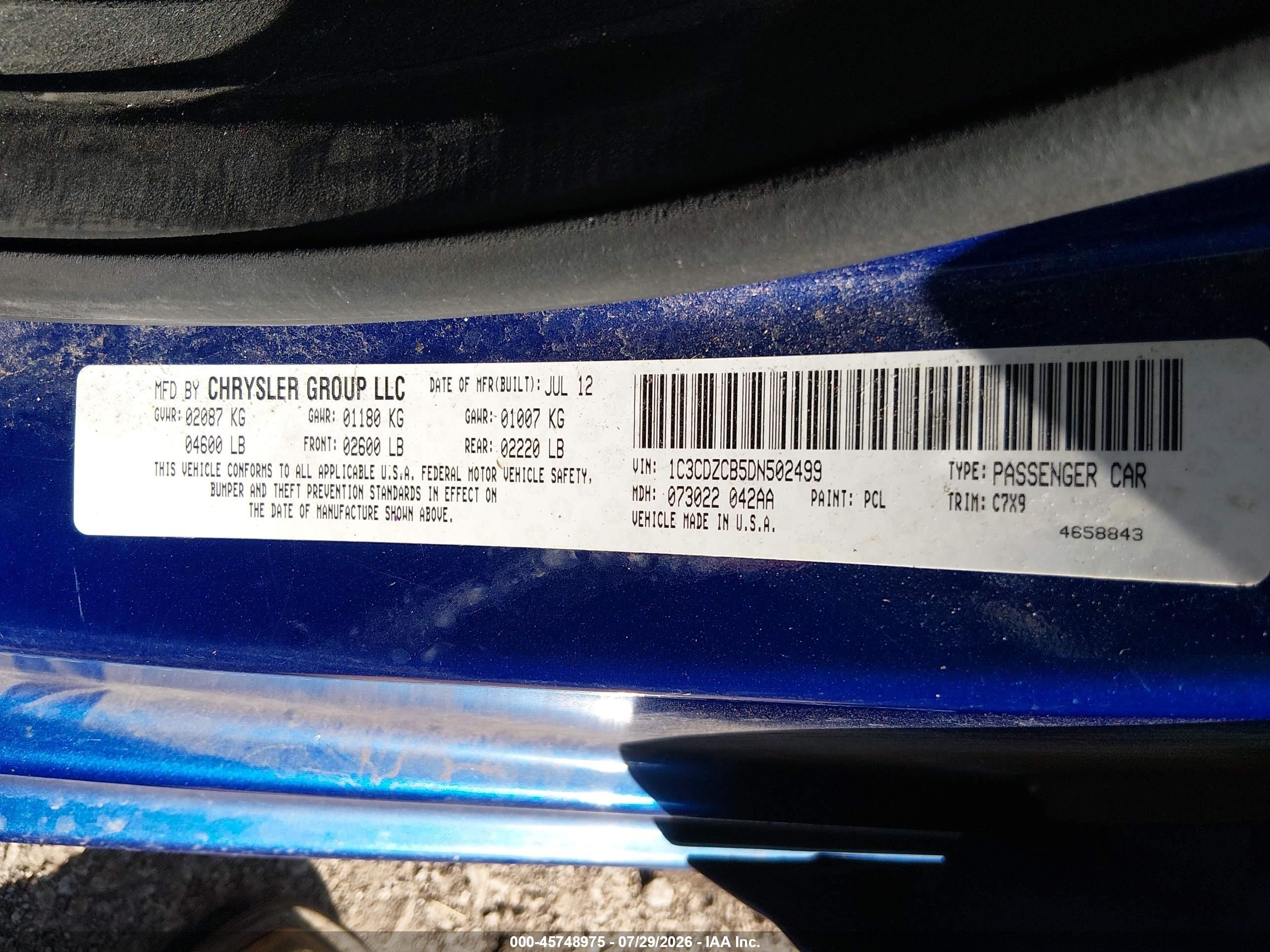 2013 Dodge Avenger Sxt Blue vin: 1C3CDZCB5DN502499