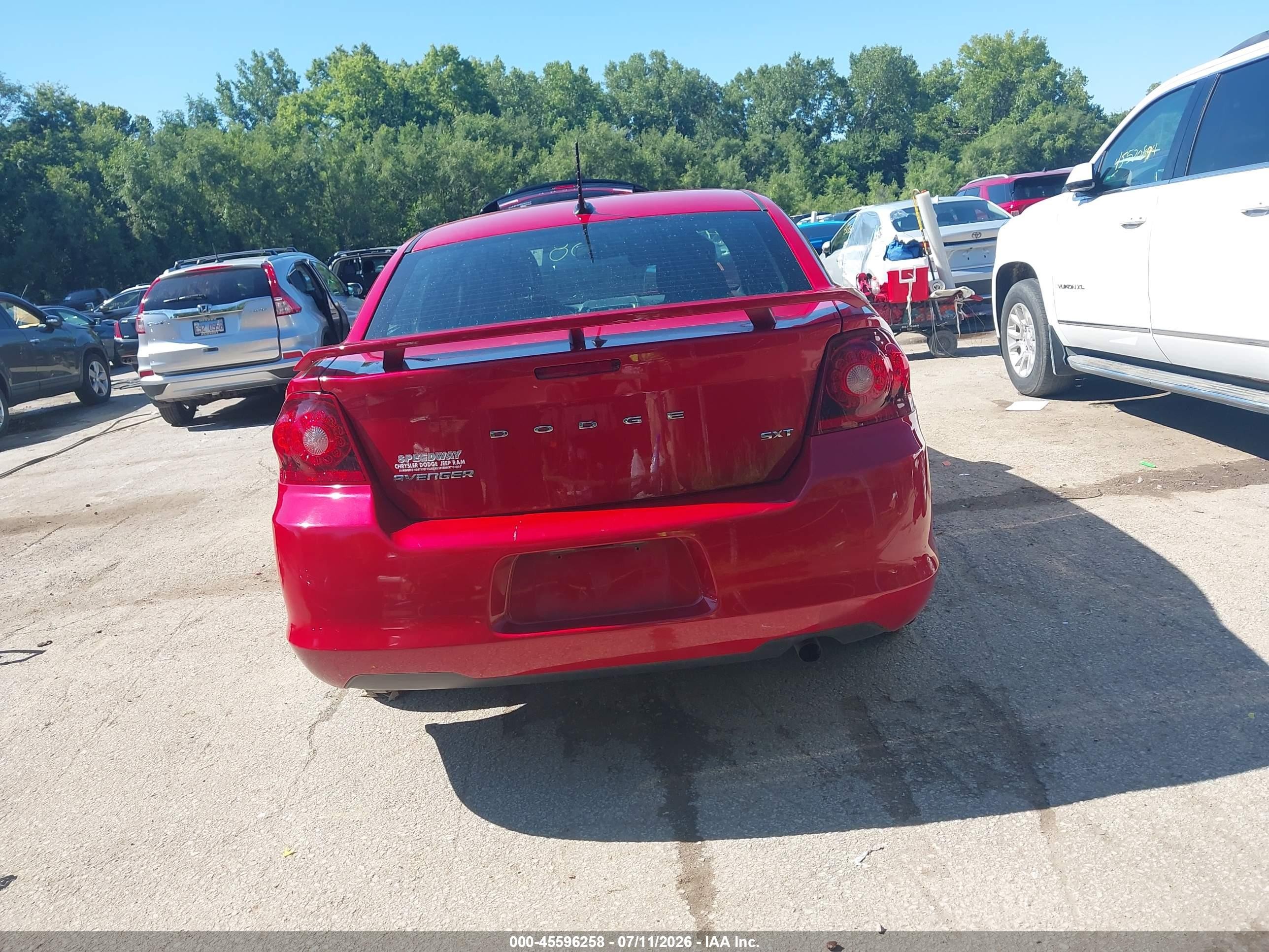 2012 Dodge Avenger Sxt Red vin: 1C3CDZCB6CN311849