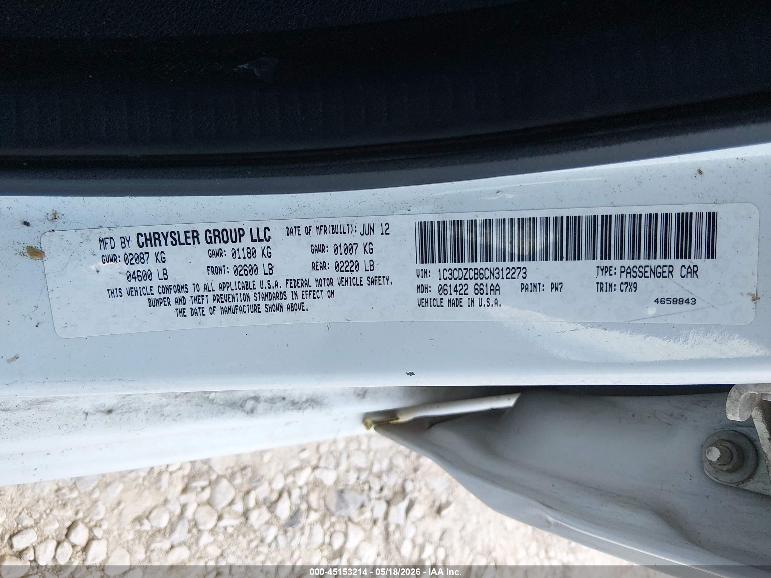 2012 Dodge Avenger Sxt Белый vin: 1C3CDZCB6CN312273