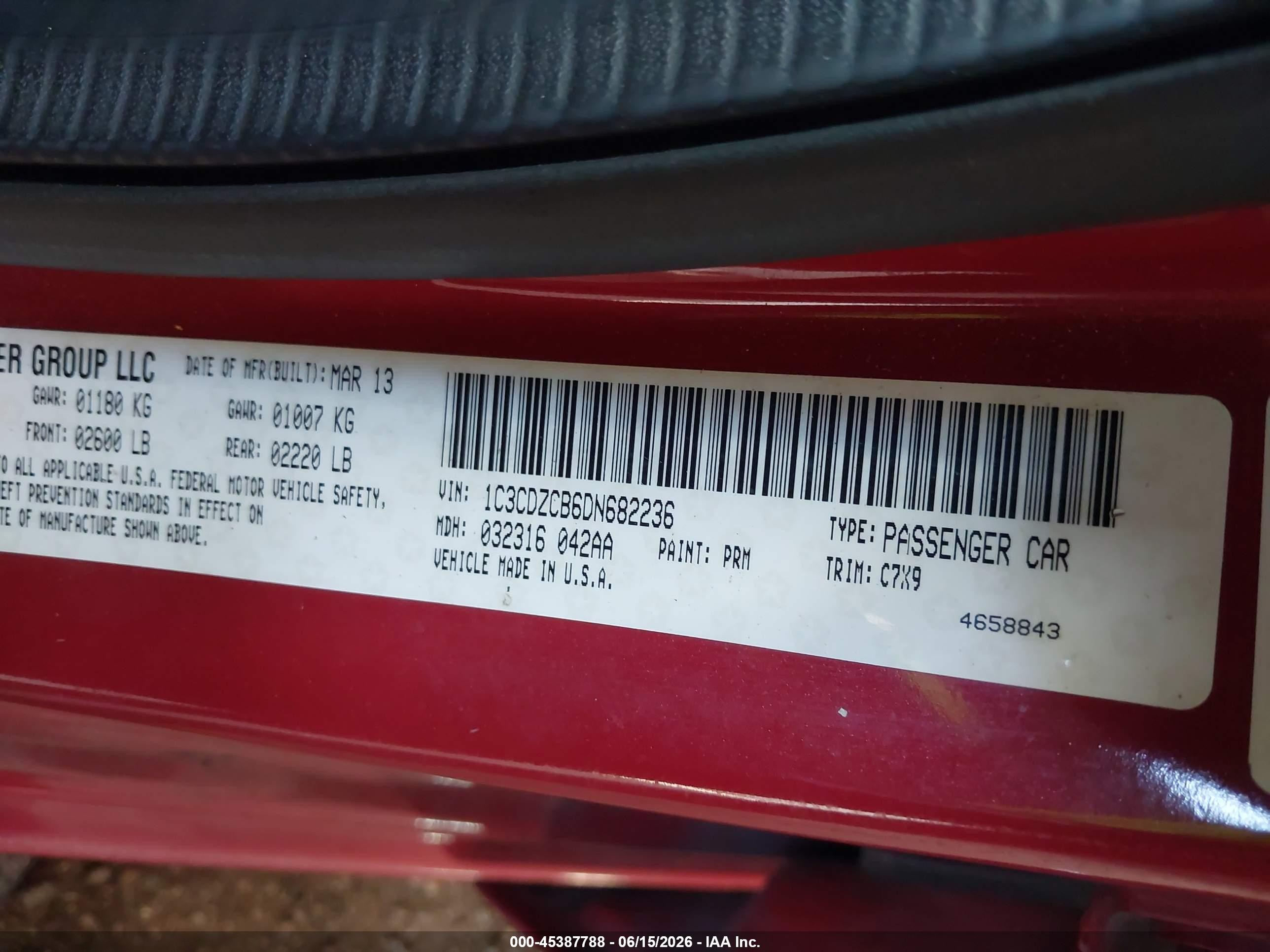 2013 Dodge Avenger Sxt Red vin: 1C3CDZCB6DN682236