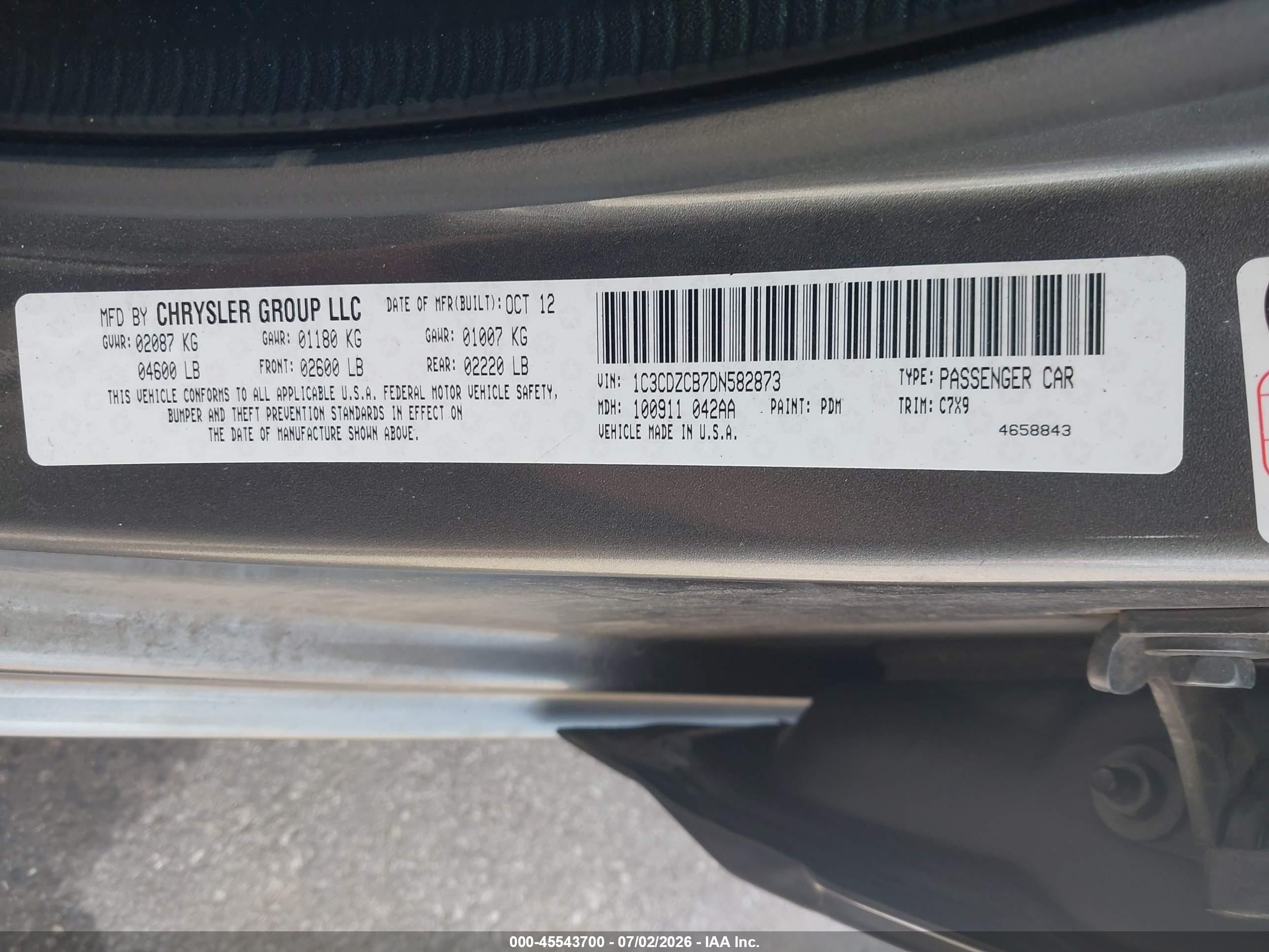 2013 Dodge Avenger Sxt Gray vin: 1C3CDZCB7DN582873