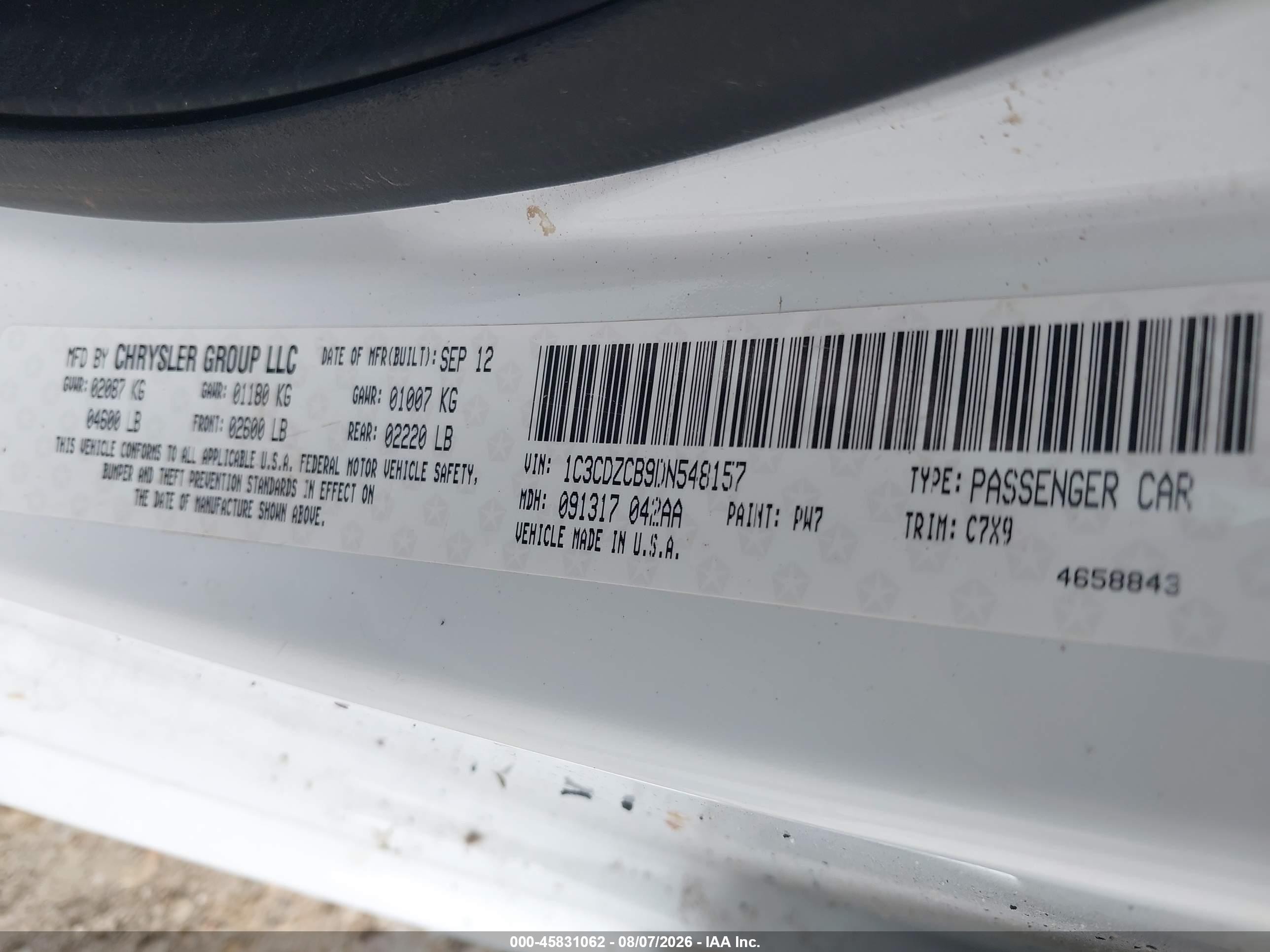 2013 Dodge Avenger Sxt Белый vin: 1C3CDZCB9DN548157