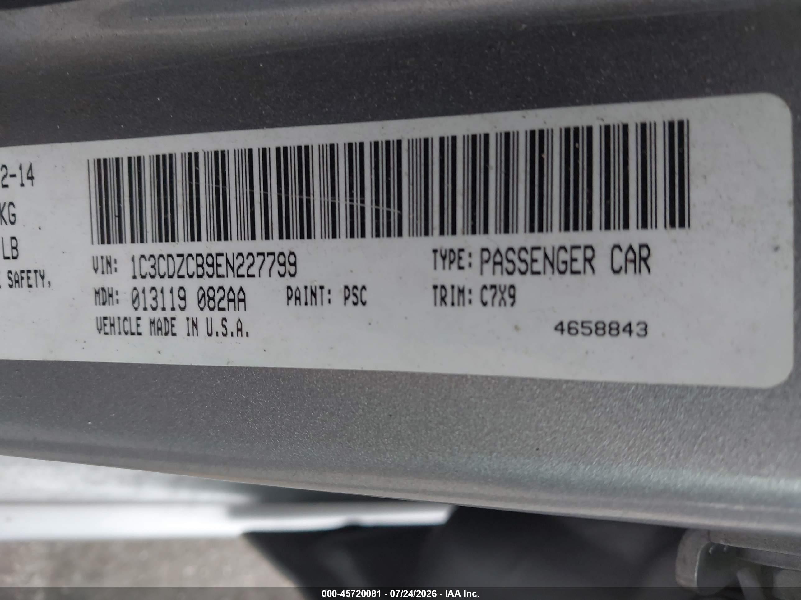 2014 Dodge Avenger Sxt Silver vin: 1C3CDZCB9EN227799