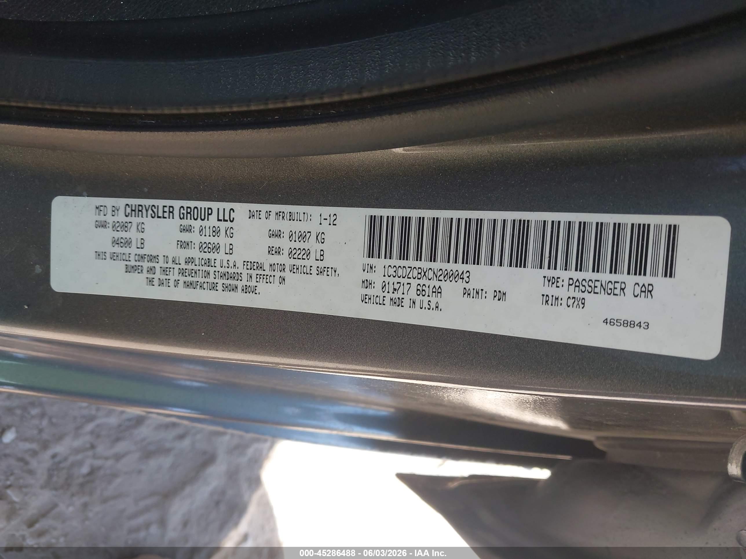 2012 Dodge Avenger Sxt Gray vin: 1C3CDZCBXCN200043