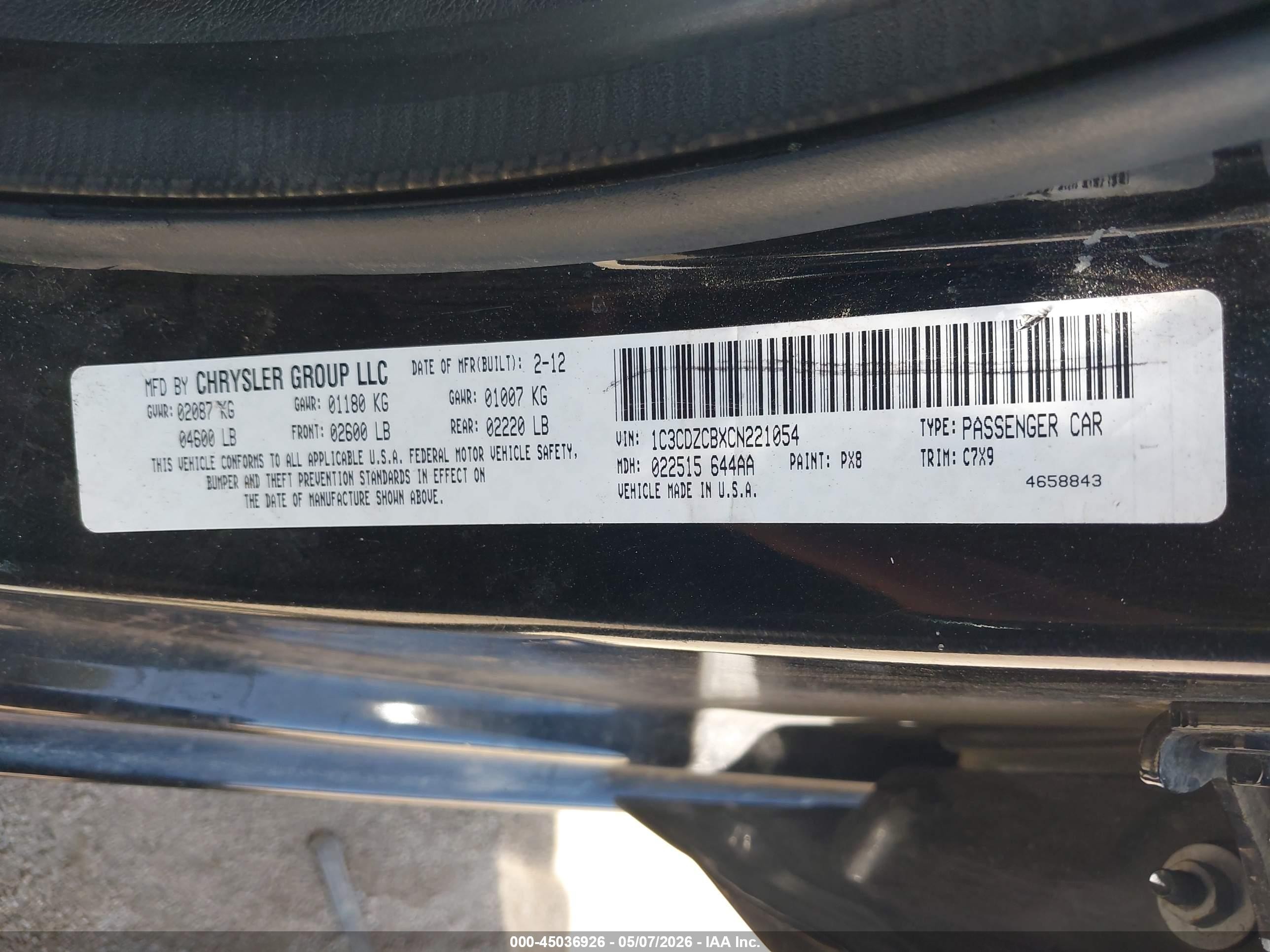 2012 Dodge Avenger Sxt Черный vin: 1C3CDZCBXCN221054