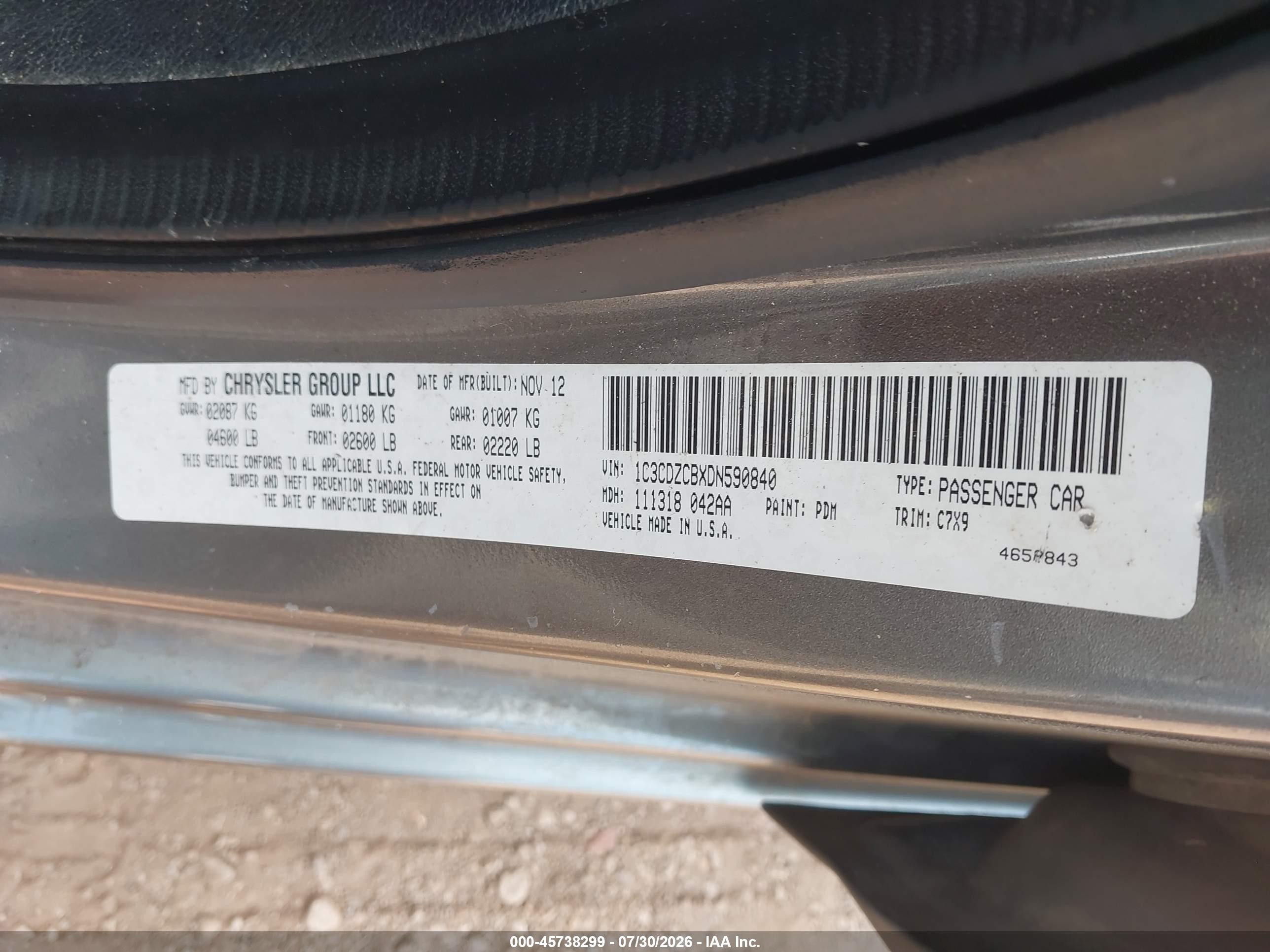 2013 Dodge Avenger Sxt Gray vin: 1C3CDZCBXDN590840