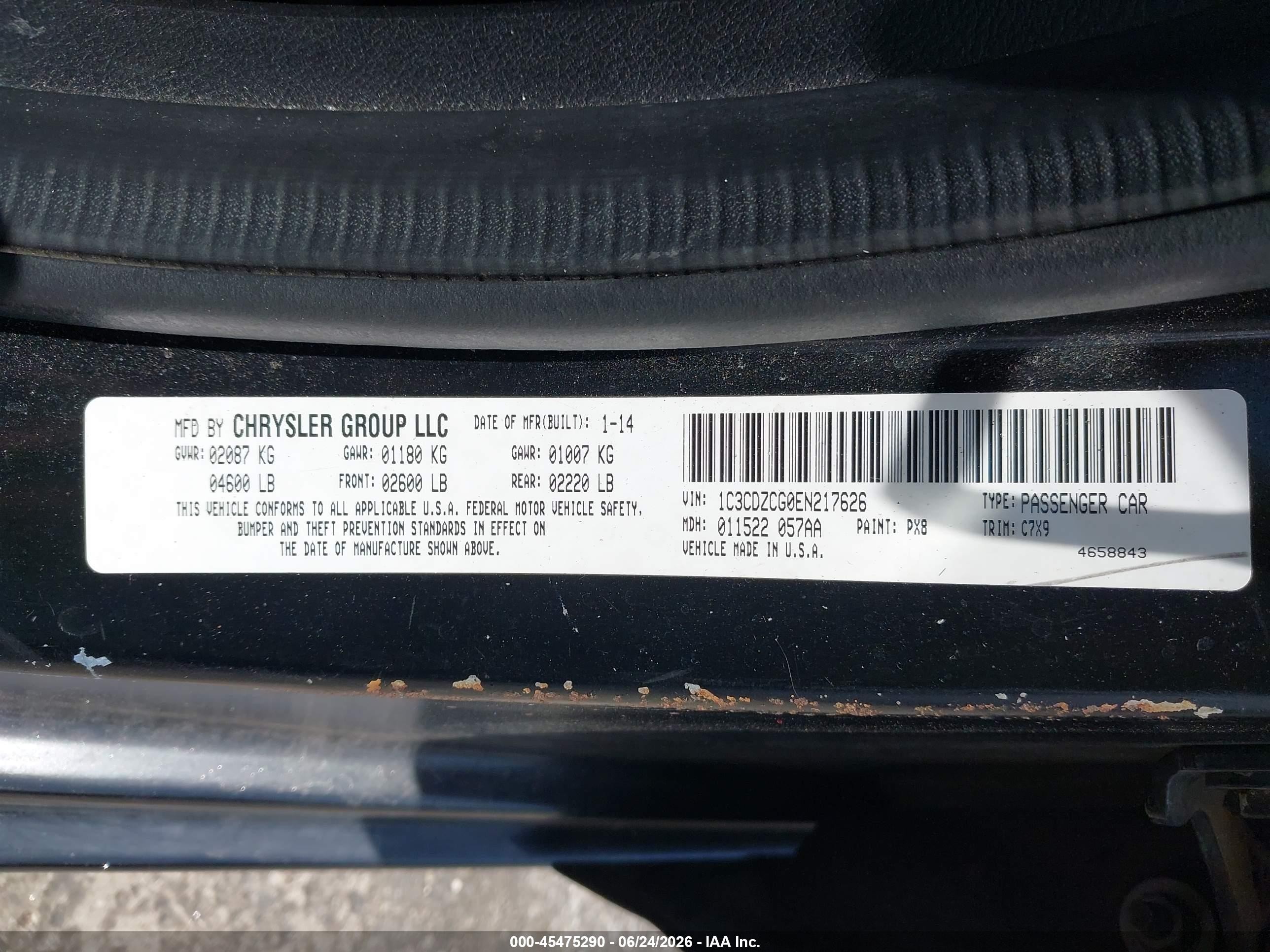 2014 Dodge Avenger Sxt Black vin: 1C3CDZCG0EN217626