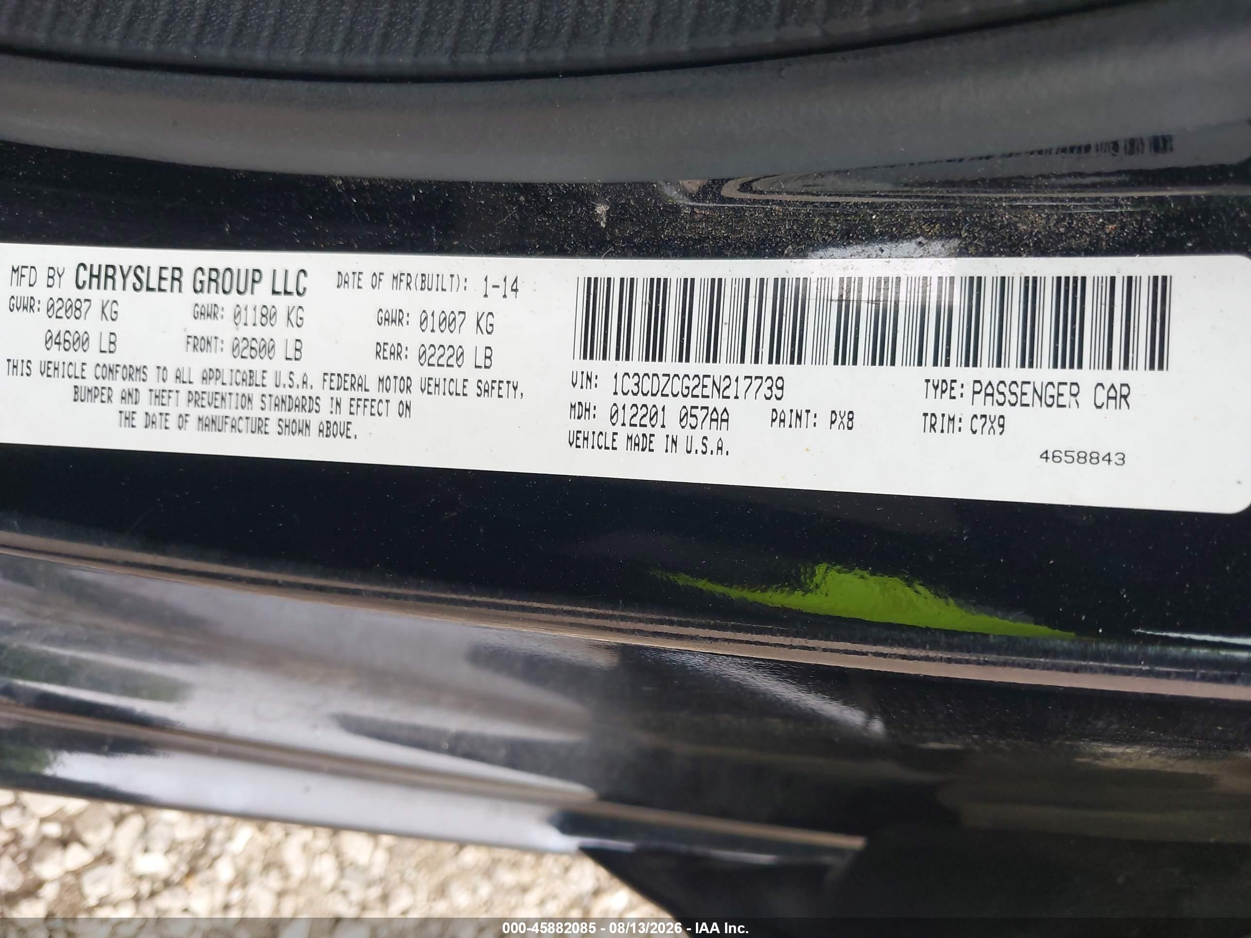 2014 Dodge Avenger Sxt Черный vin: 1C3CDZCG2EN217739