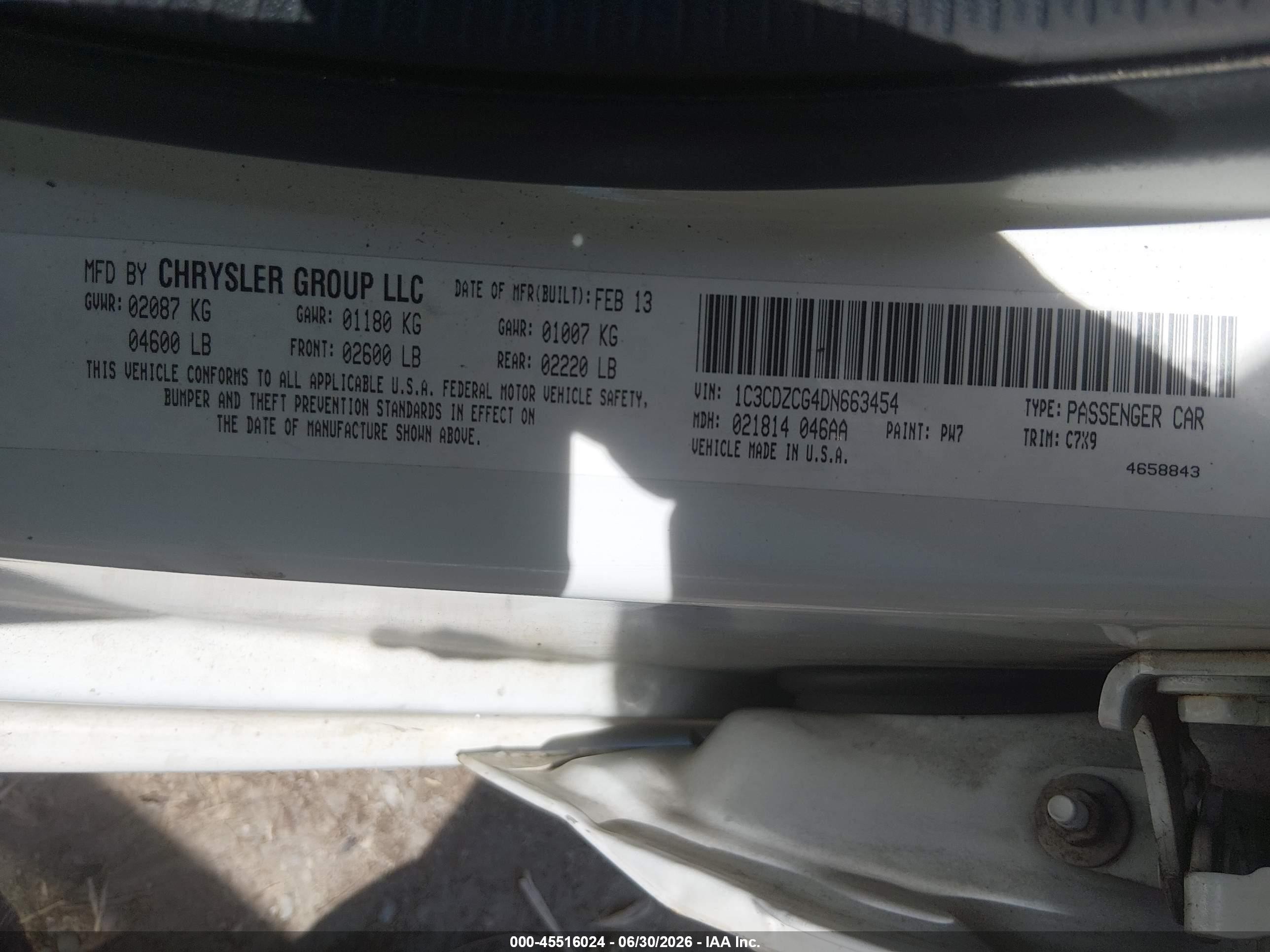2013 Dodge Avenger Sxt White vin: 1C3CDZCG4DN663454