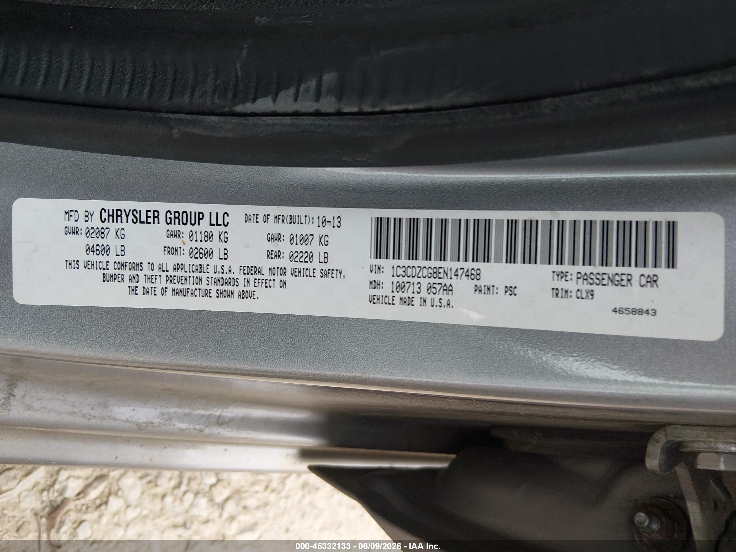 2014 Dodge Avenger Sxt Gray vin: 1C3CDZCG8EN147468