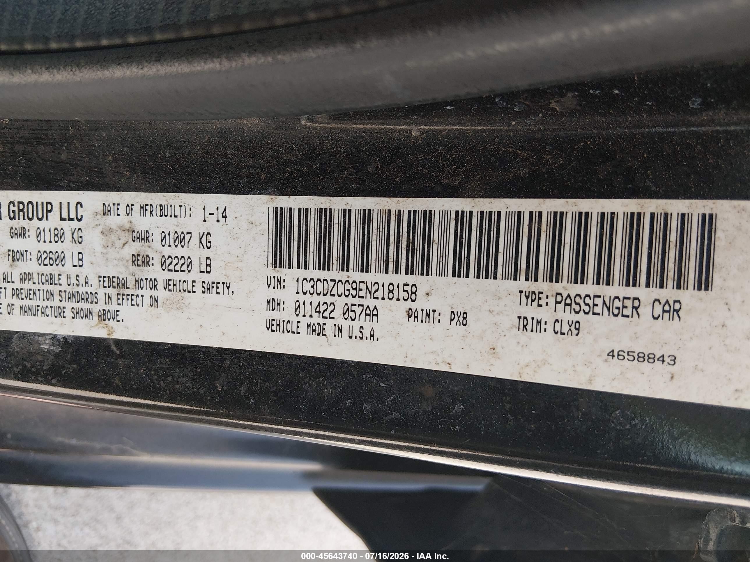 2014 Dodge Avenger Sxt Черный vin: 1C3CDZCG9EN218158