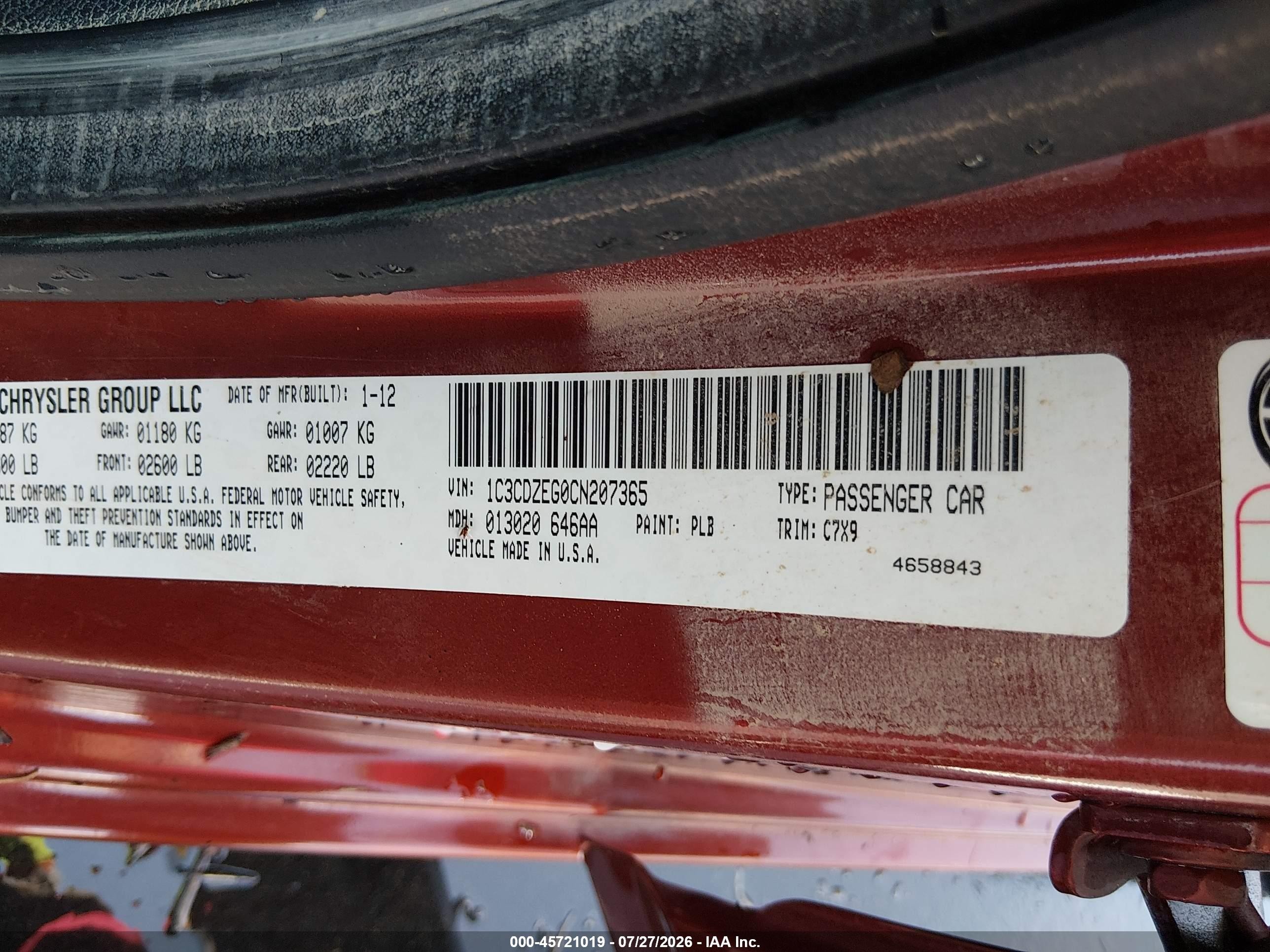 2012 Dodge Avenger Sxt Plus Orange vin: 1C3CDZEG0CN207365