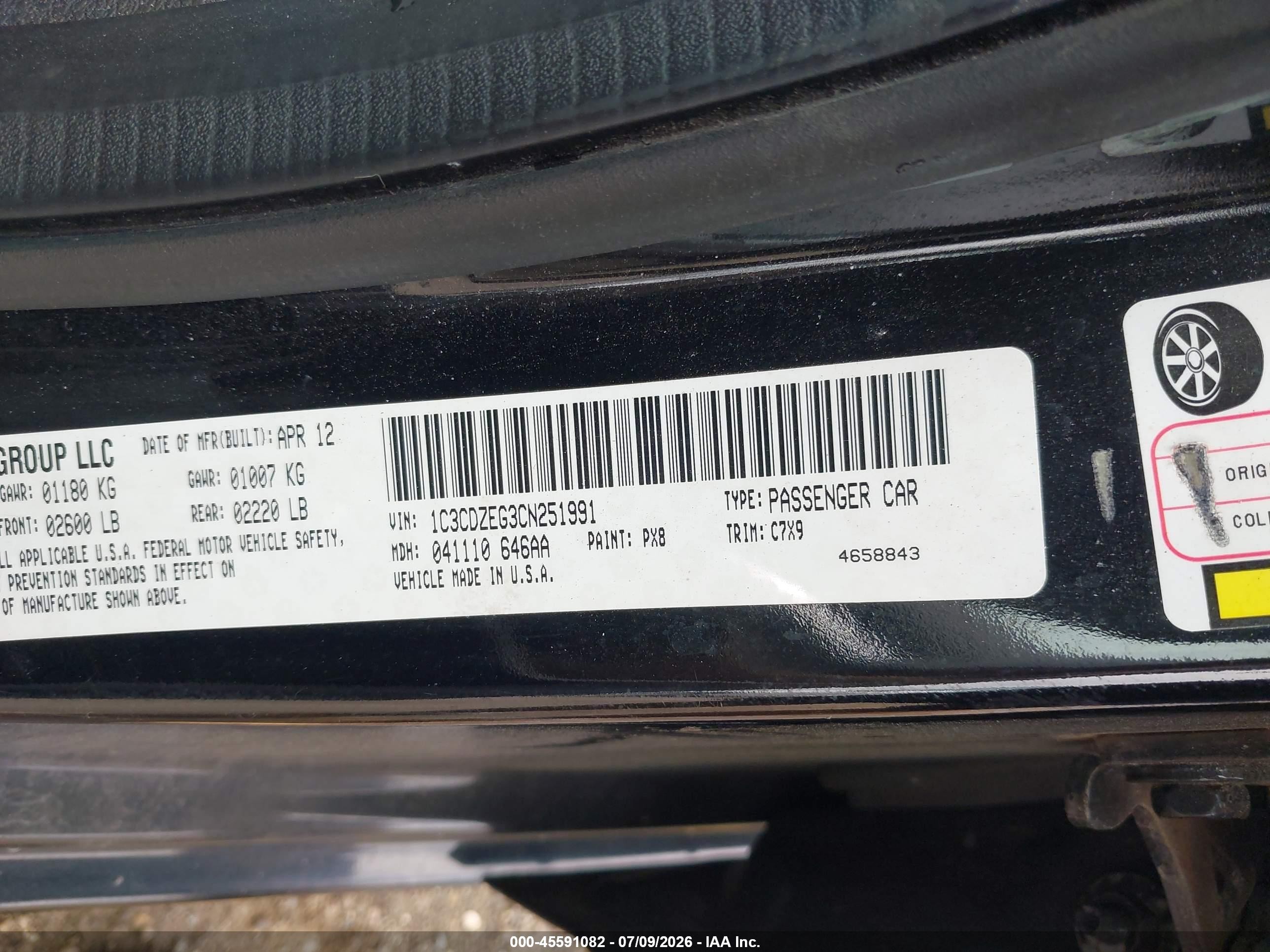 2012 Dodge Avenger Sxt Plus Черный vin: 1C3CDZEG3CN251991