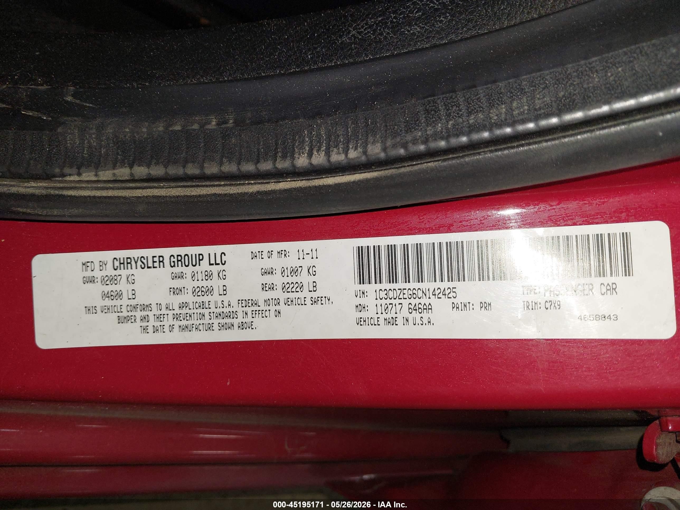 2012 Dodge Avenger Sxt Plus Red vin: 1C3CDZEG6CN142425