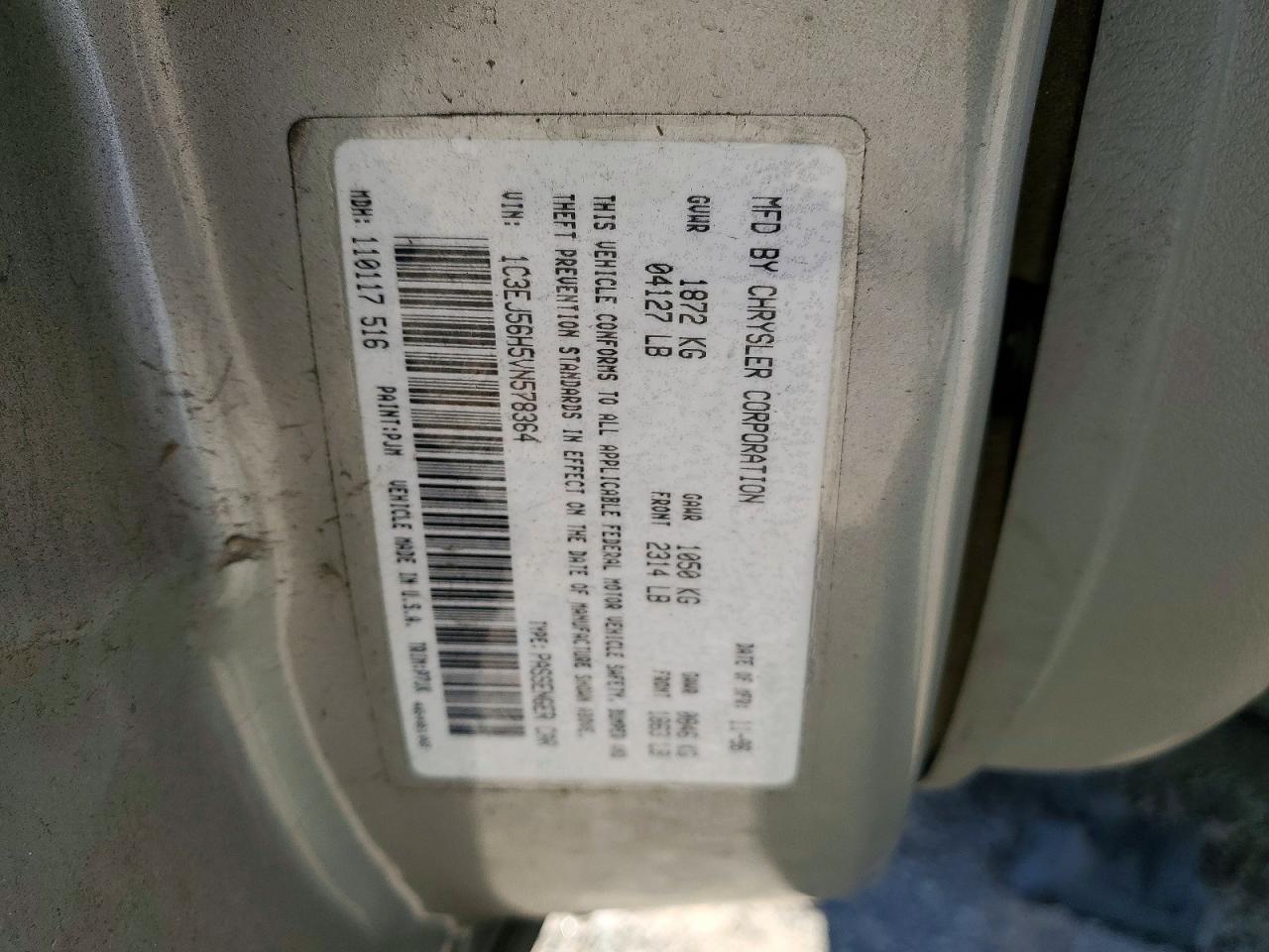 1997 Chrysler Cirrus Lx Серебряный vin: 1C3EJ56H5VN578364