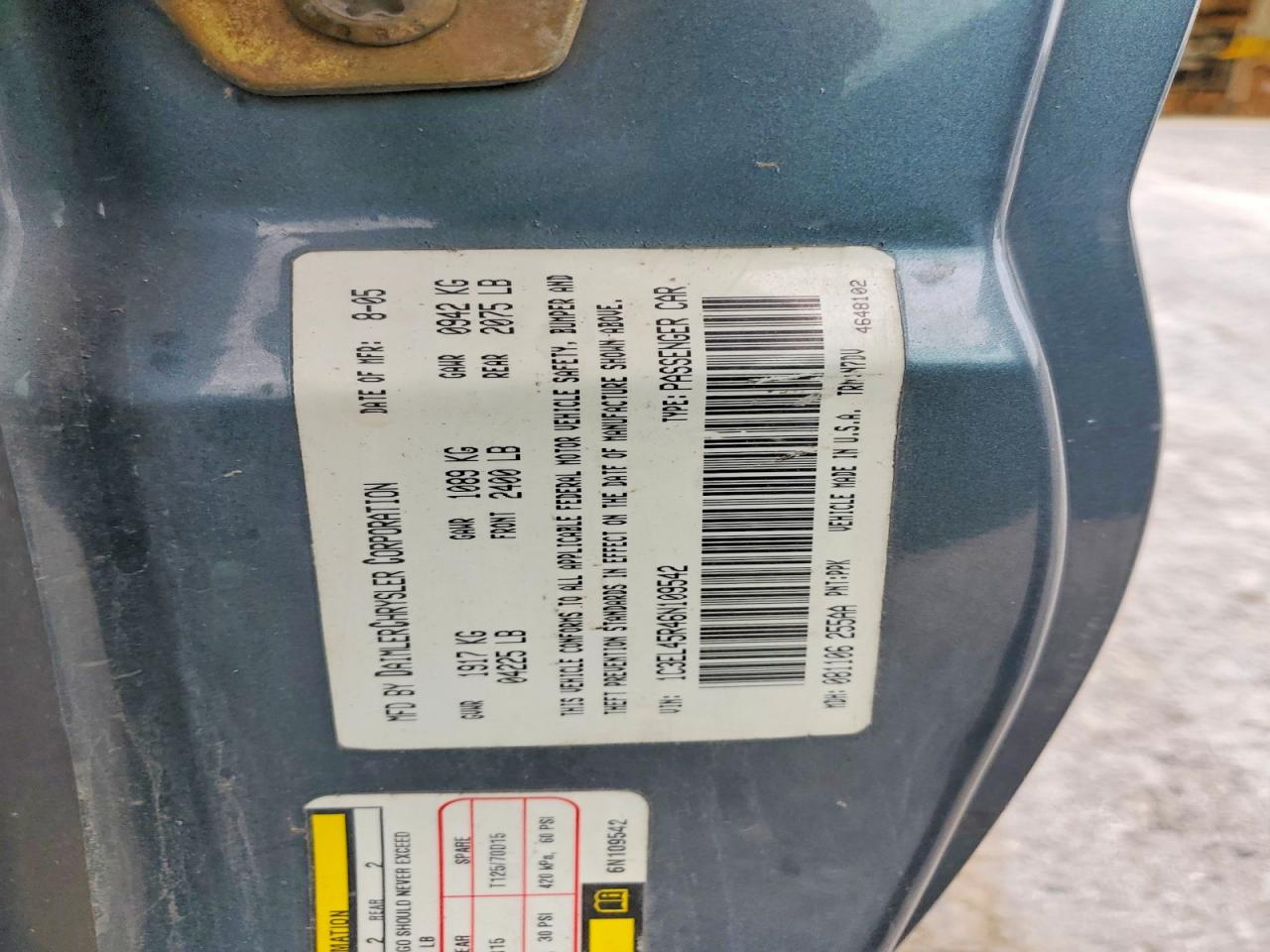2006 Chrysler Sebring Blue vin: 1C3EL45R46N109542