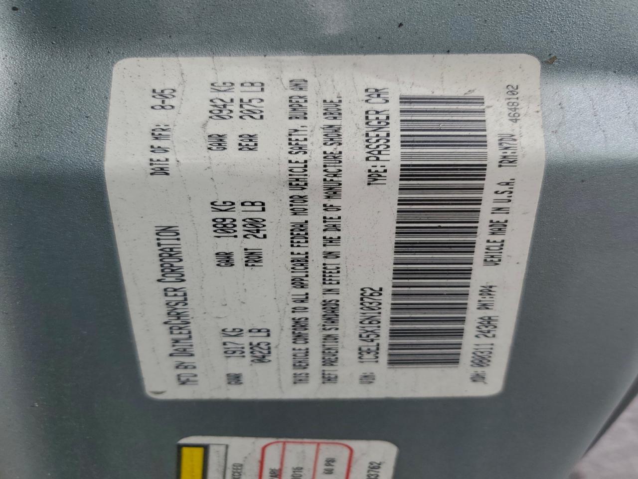 2006 Chrysler Sebring Green vin: 1C3EL45X16N103762