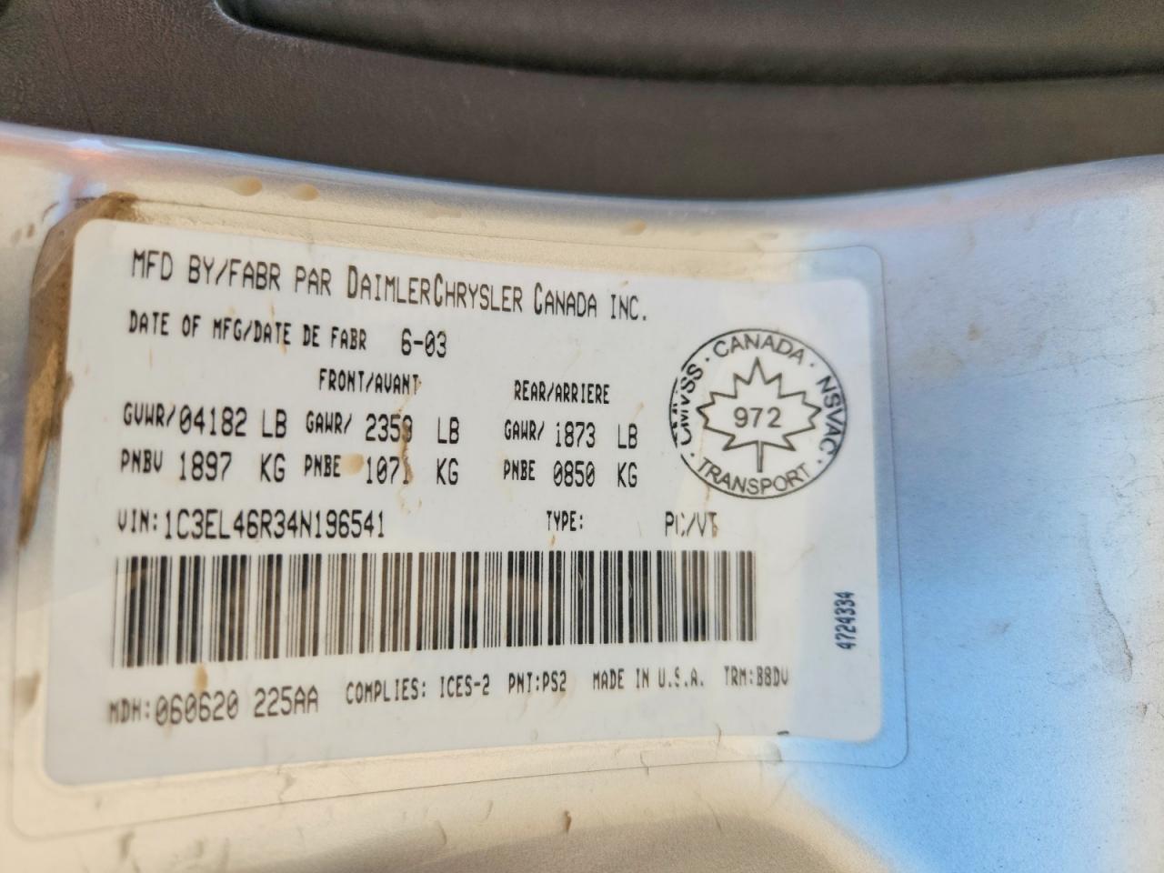 2004 Chrysler Sebring Lx Silver vin: 1C3EL46R34N196541