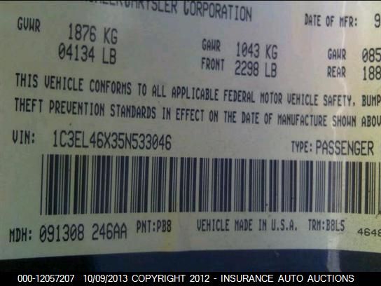 2005 Chrysler Sebring Sedan vin: 1C3EL46X35N533046