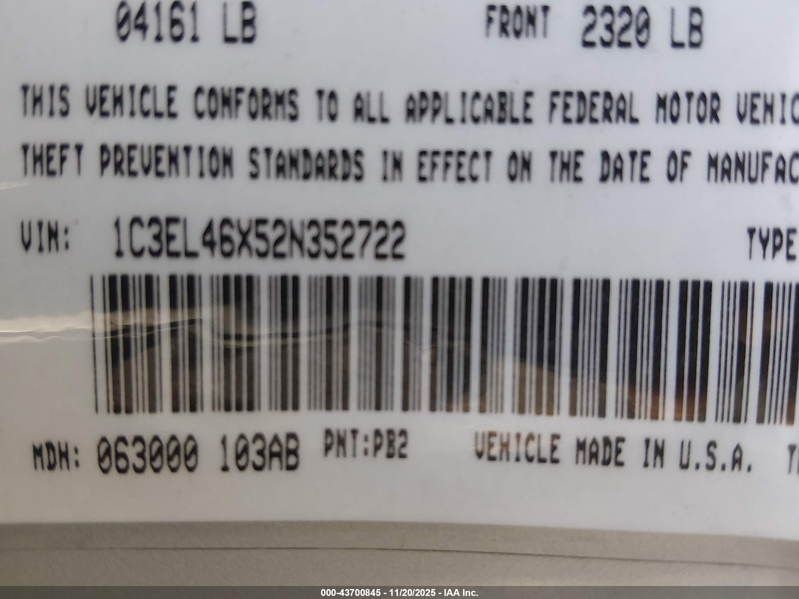2002 Chrysler Sebring   Blue vin: 1C3EL46X52N352722