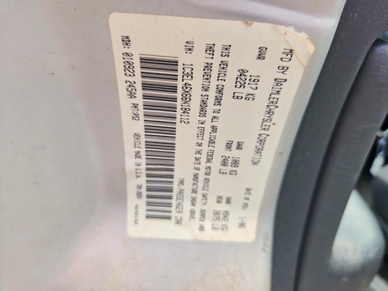 2006 Chrysler Sebring Silver vin: 1C3EL46X66N184112