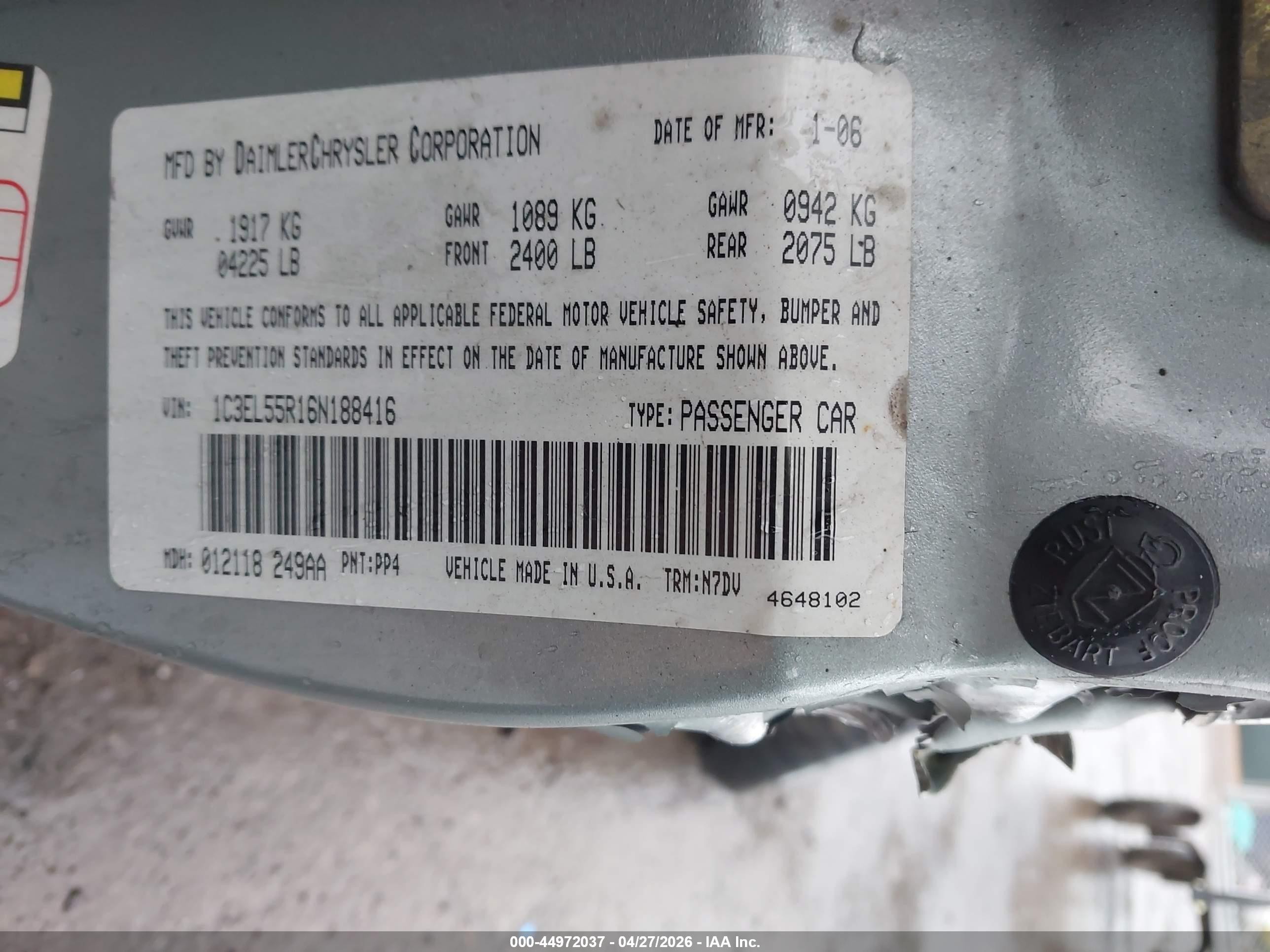 2006 Chrysler Sebring Touring Green vin: 1C3EL55R16N188416