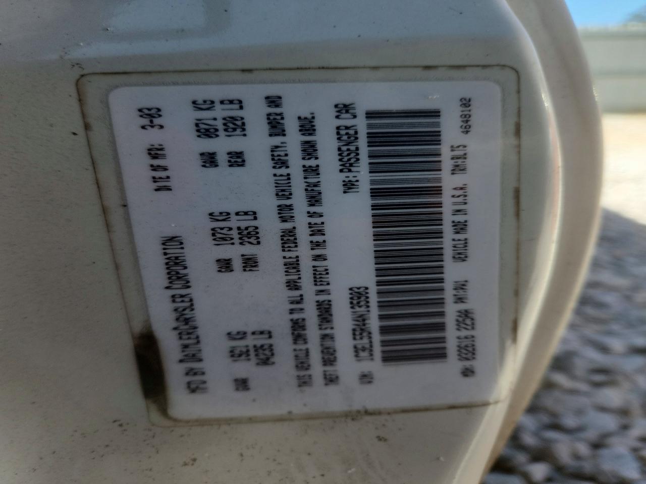 2004 Chrysler Sebring Lxi White vin: 1C3EL55R44N135903