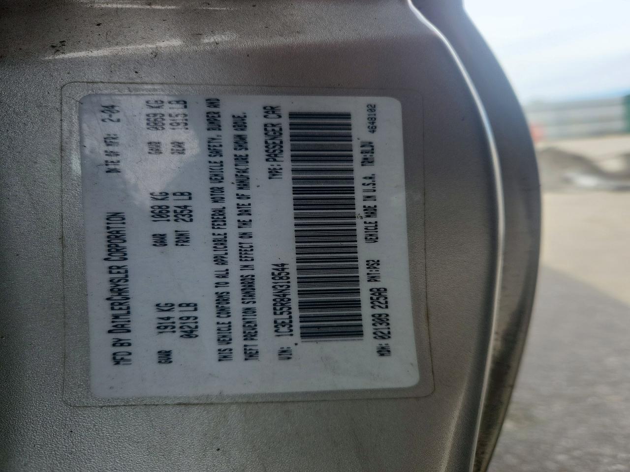 2004 Chrysler Sebring Lxi Silver vin: 1C3EL55R84N318544