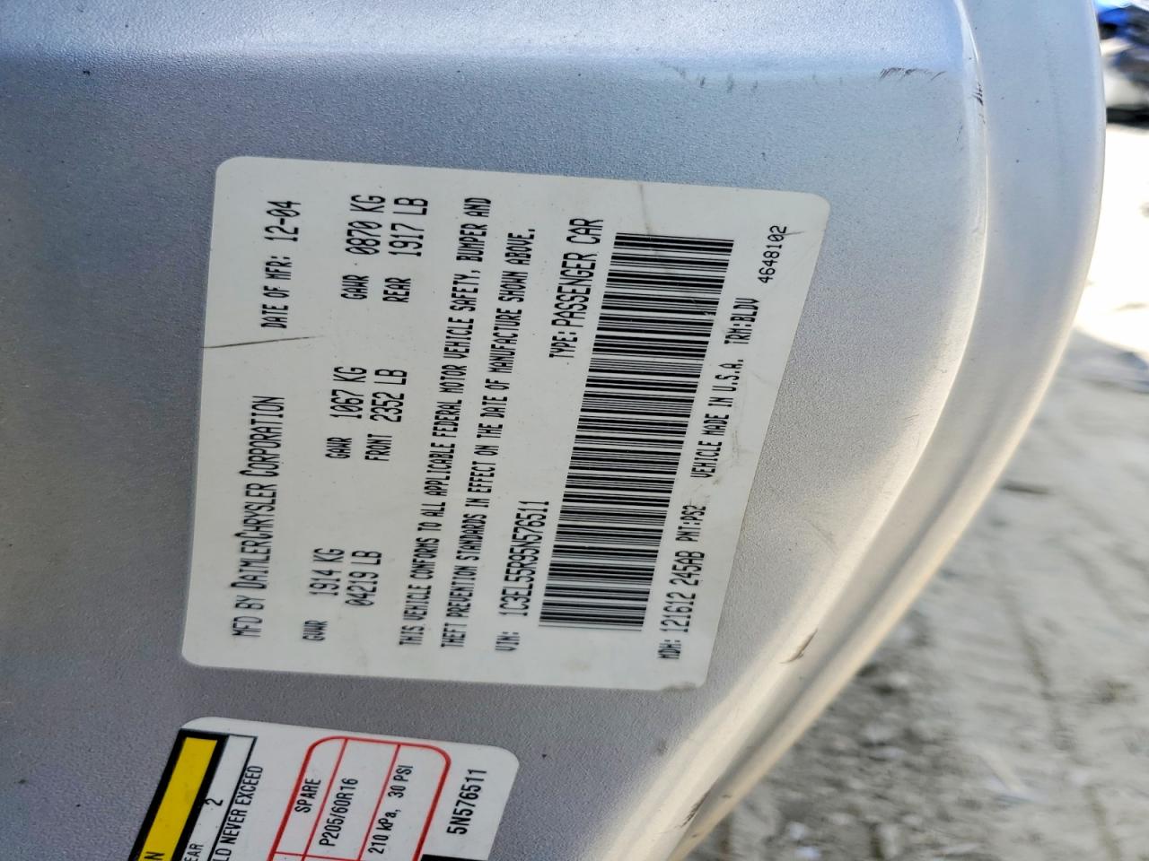 2005 Chrysler Sebring Touring Silver vin: 1C3EL55R95N576511