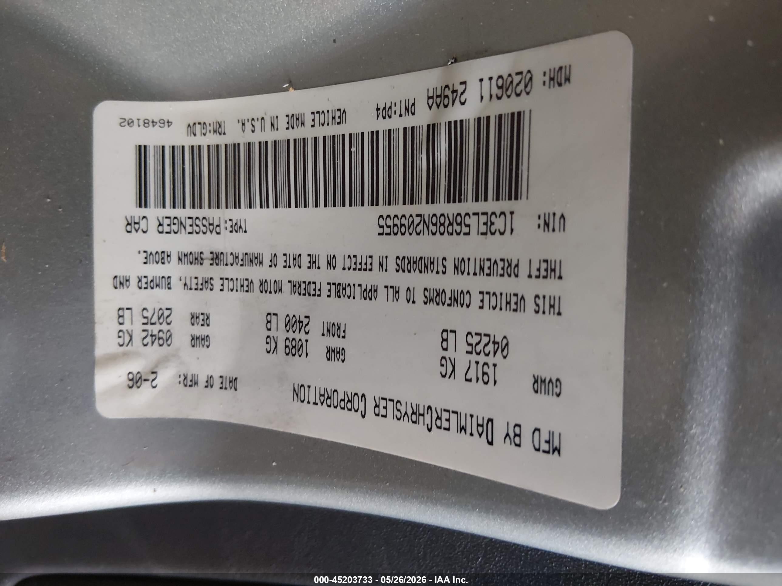 2006 Chrysler Sebring Touring Blue vin: 1C3EL56R86N209955