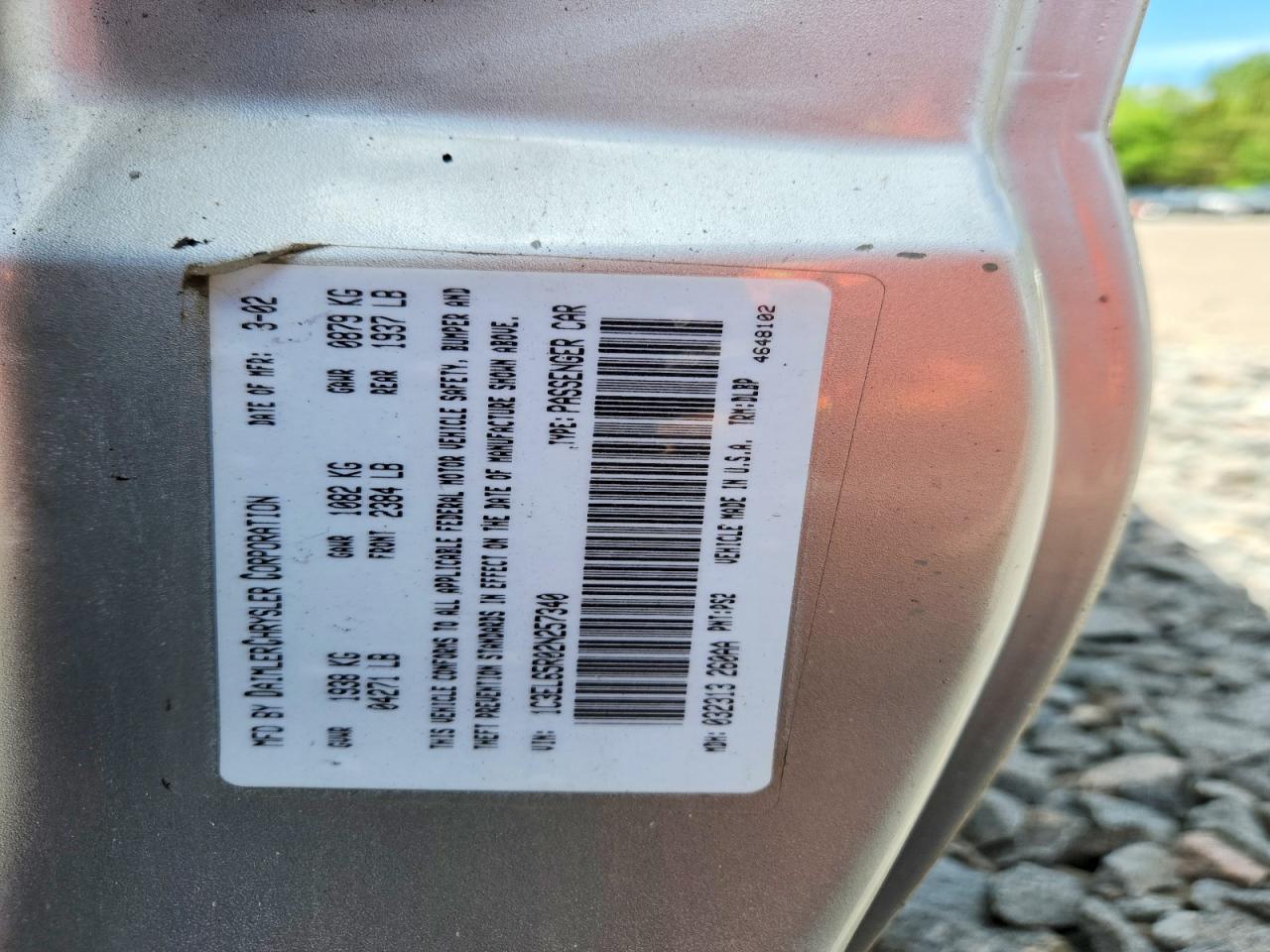 2002 Chrysler Sebring Limited Silver vin: 1C3EL65R02N257340