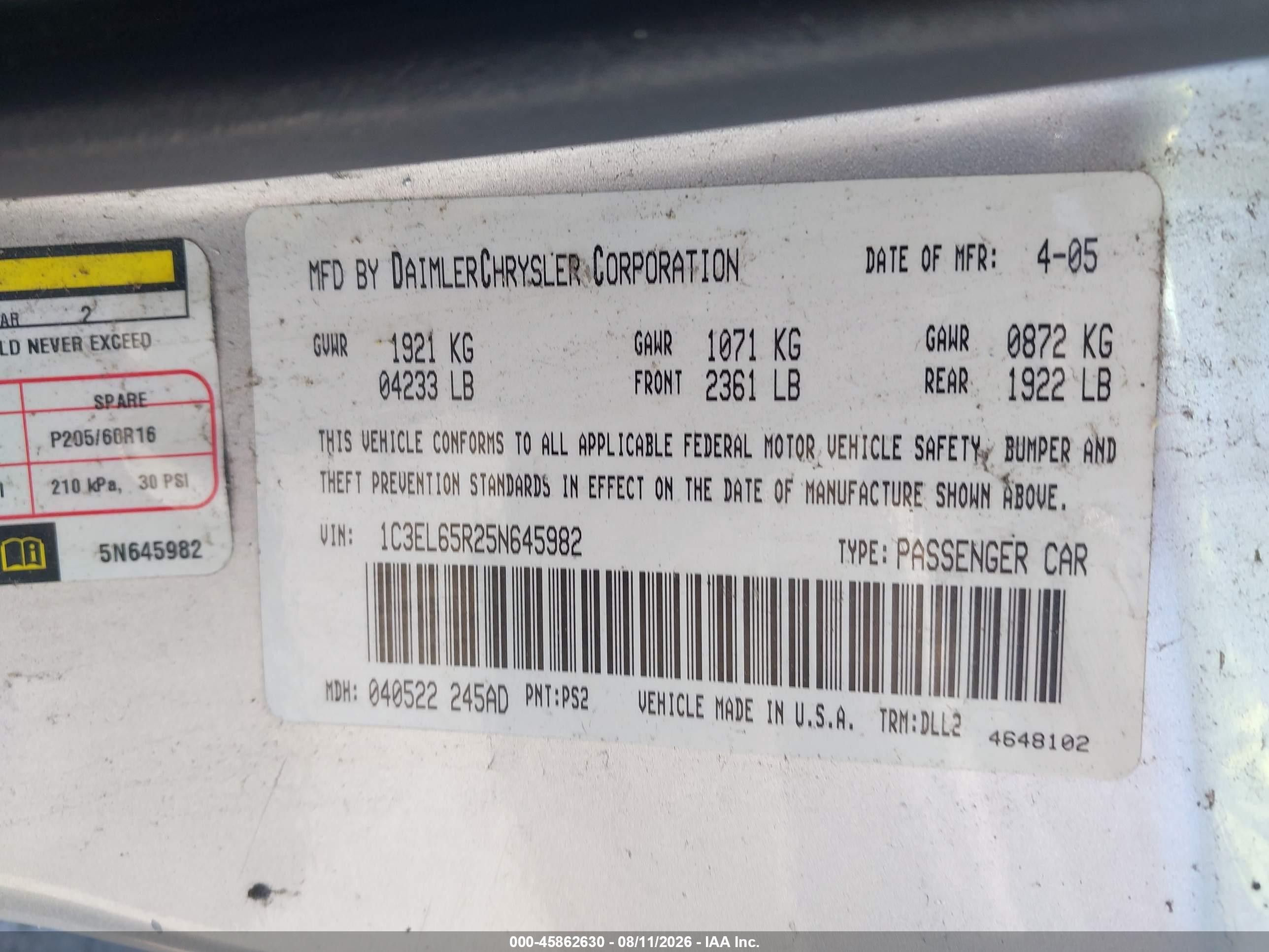 2005 Chrysler Sebring Limited Silver vin: 1C3EL65R25N645982