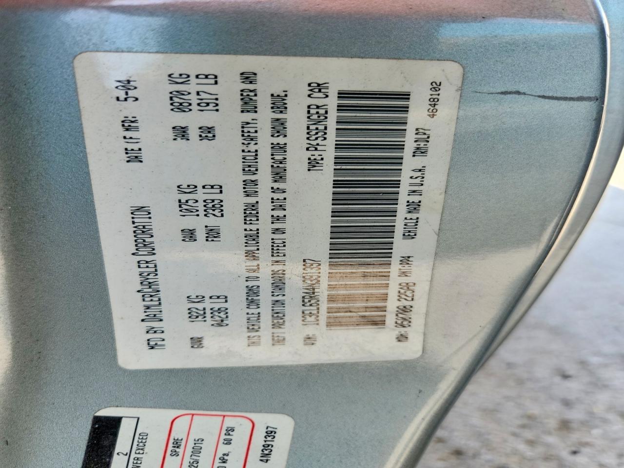2004 Chrysler Sebring Limited Silver vin: 1C3EL65R44N391397