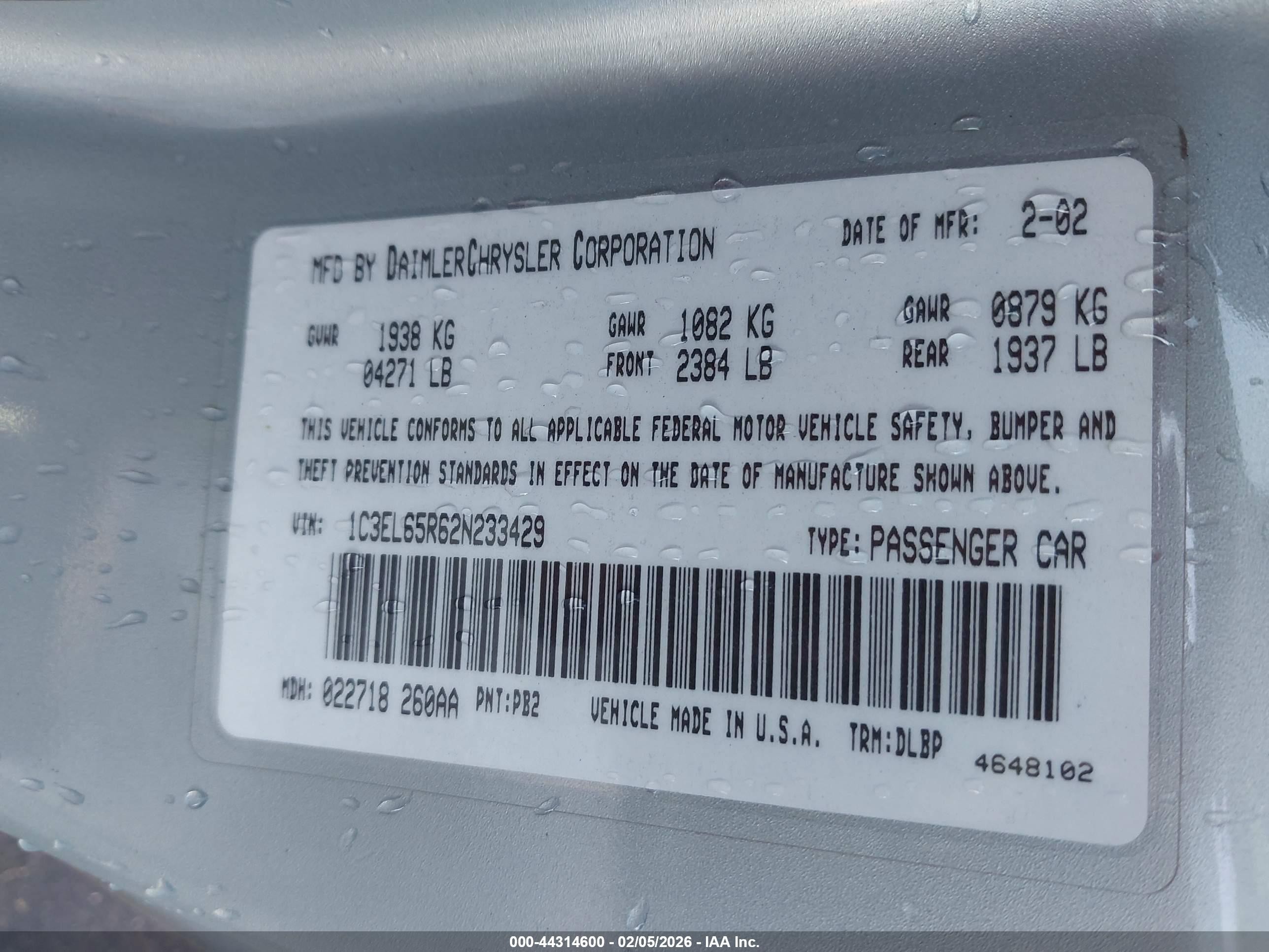 2002 Chrysler Sebring Limited Синий vin: 1C3EL65R62N233429