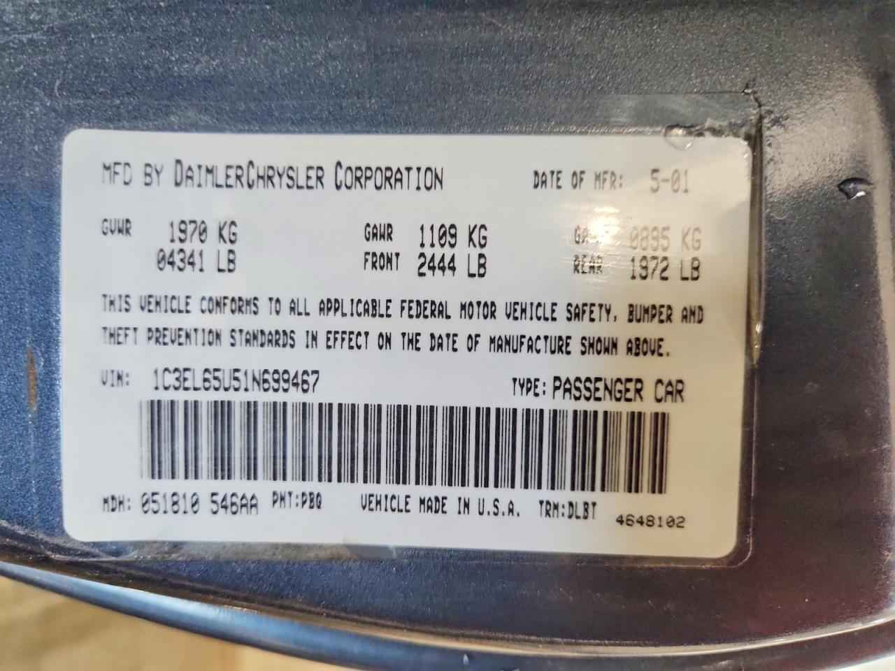 2001 Chrysler Sebring Limited Синий vin: 1C3EL65U51N699467