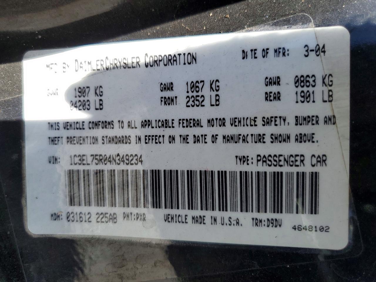 2004 Chrysler Sebring Gtc Black vin: 1C3EL75R04N349234
