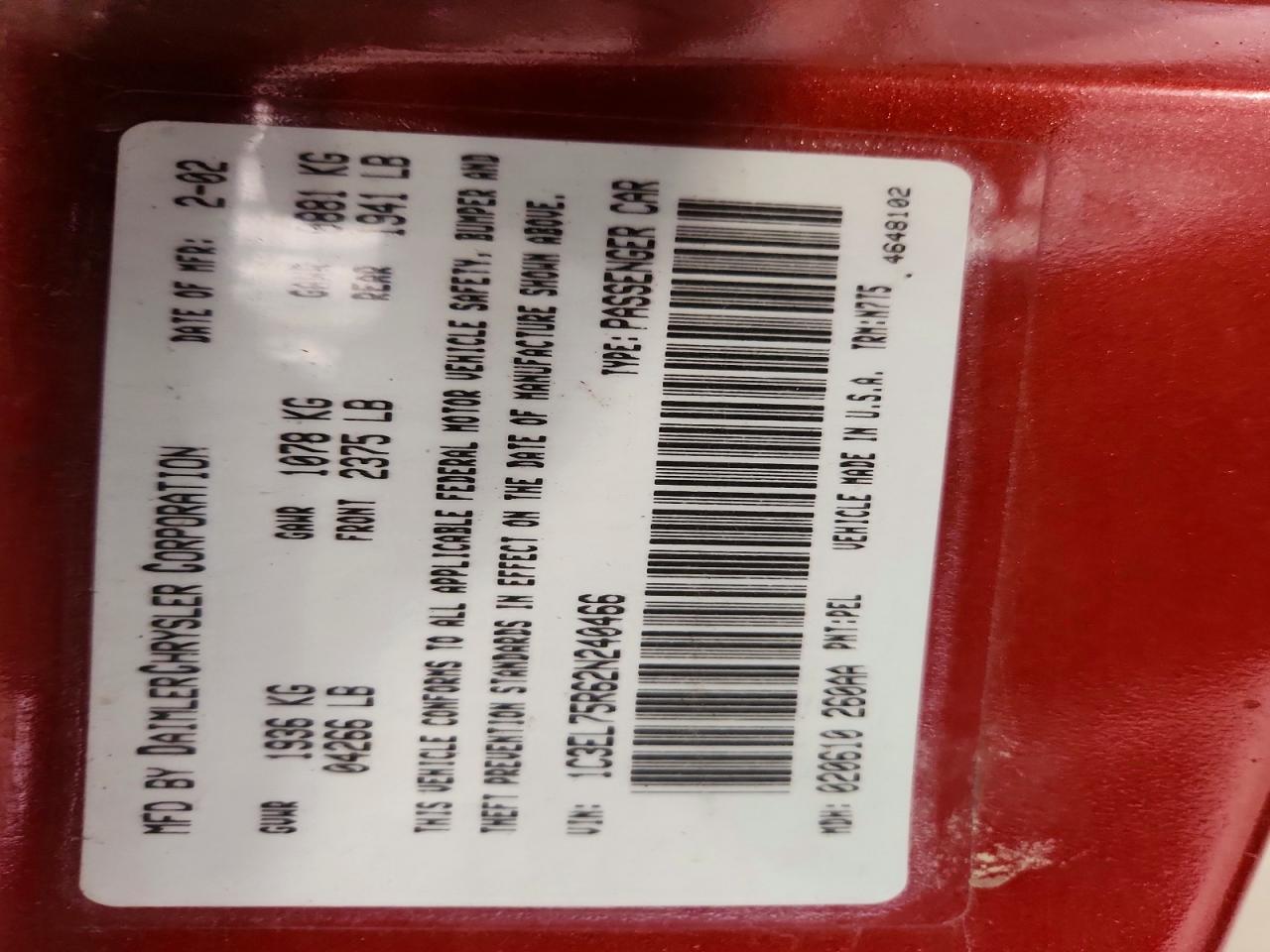 2002 Chrysler Sebring Gtc Red vin: 1C3EL75R62N240466