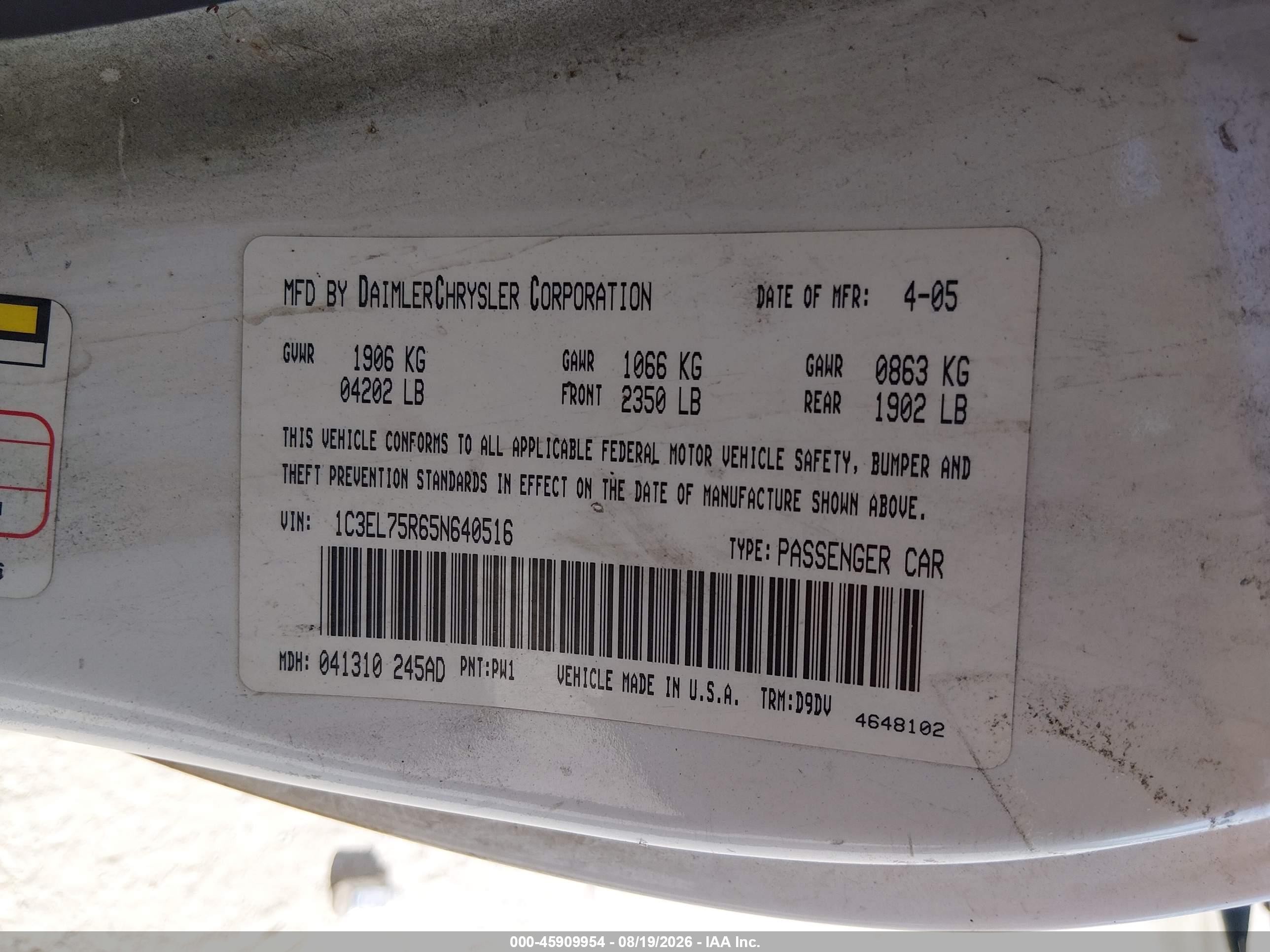 2005 Chrysler Sebring Gtc White vin: 1C3EL75R65N640516