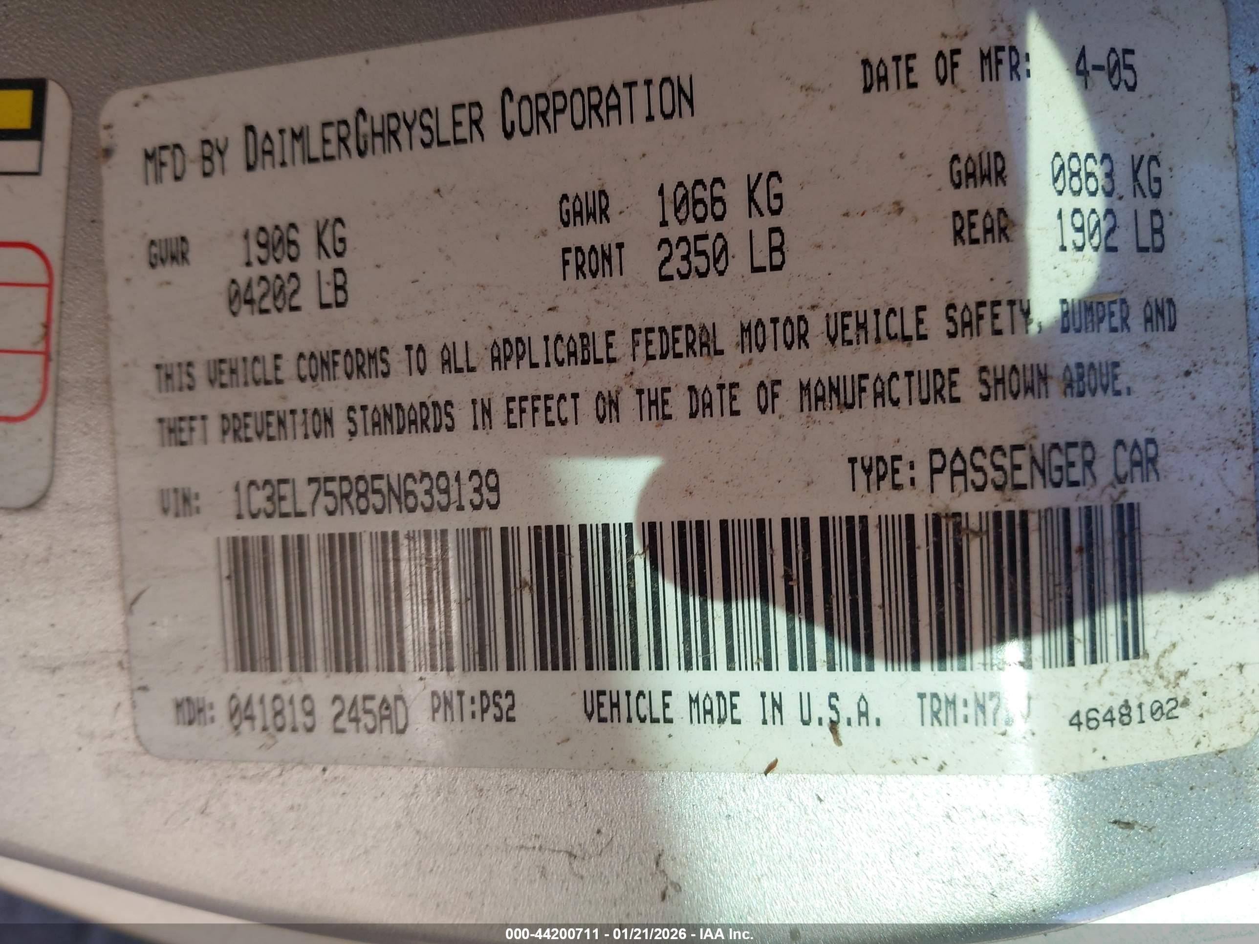 2005 Chrysler Sebring Gtc Серебряный vin: 1C3EL75R85N639139