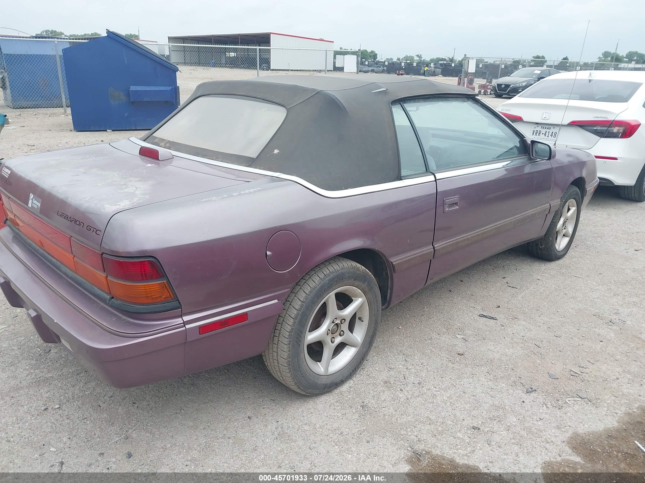 1995 Chrysler Lebaron Gtc Фиолетовый vin: 1C3EU4537SF553155